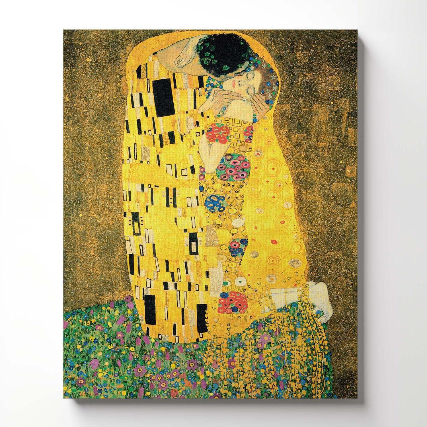 Gustav Klimt Wall Art, The Kiss Canvas Print, Klimt the Kiss, Fine Art, Famous Oil Paintings, The Kiss Art Canvas, Ready To Hang for Living Room Home Wall Décor 16x20