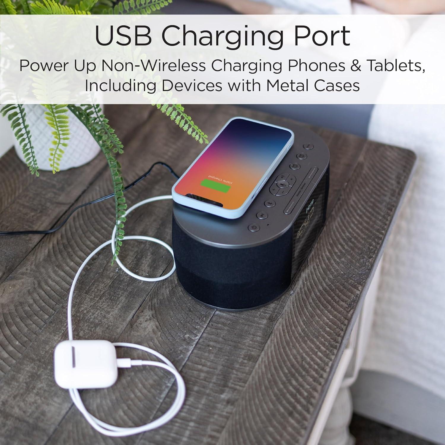 iHome Wireless Charging Alarm Clock with Bluetooth Speaker and USB Charging - (iBTW38B8)