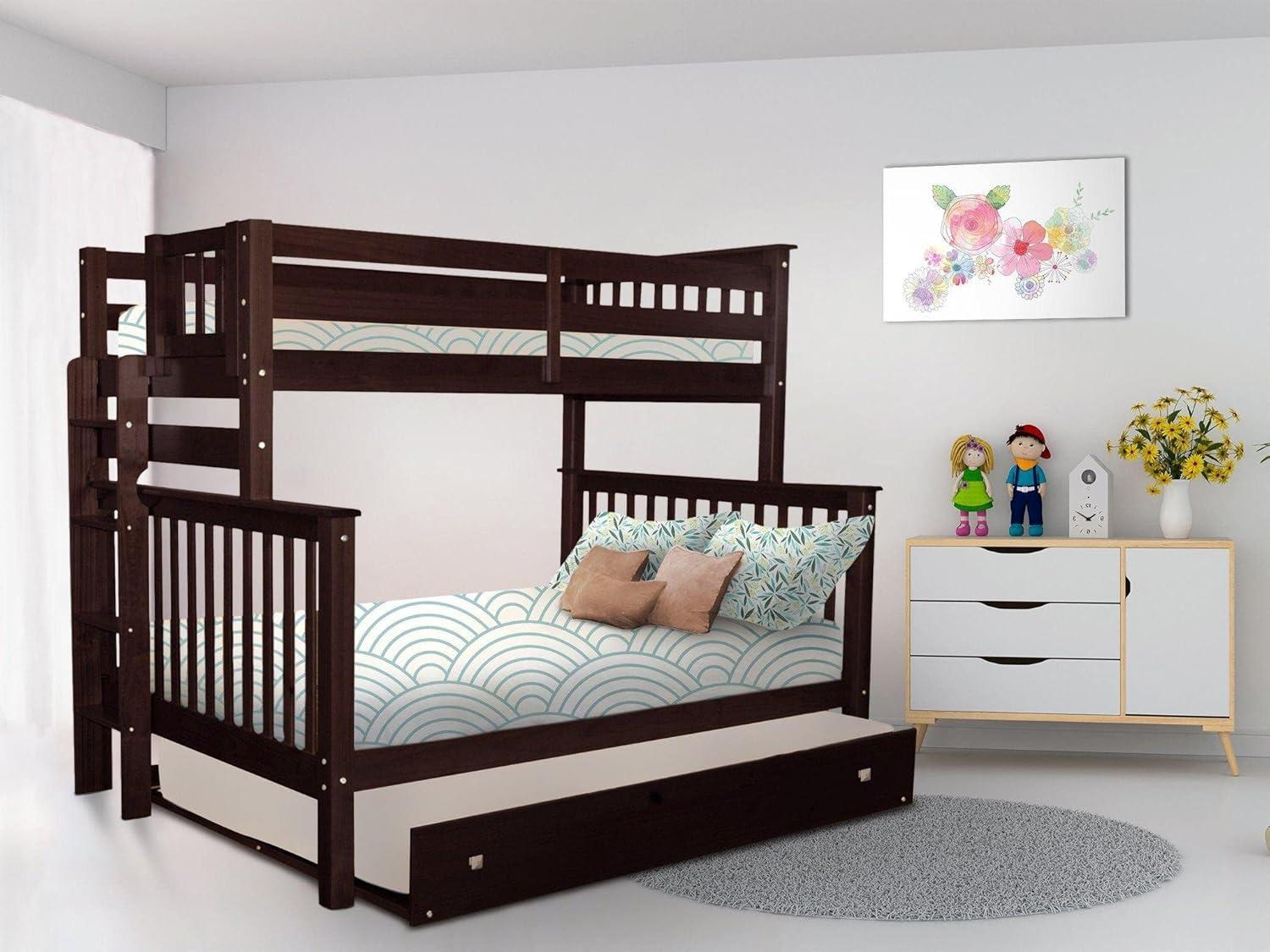 Bedz King Bunk Beds Twin over Full Mission Style with End Ladder and a Full Trundle, Dark Cherry