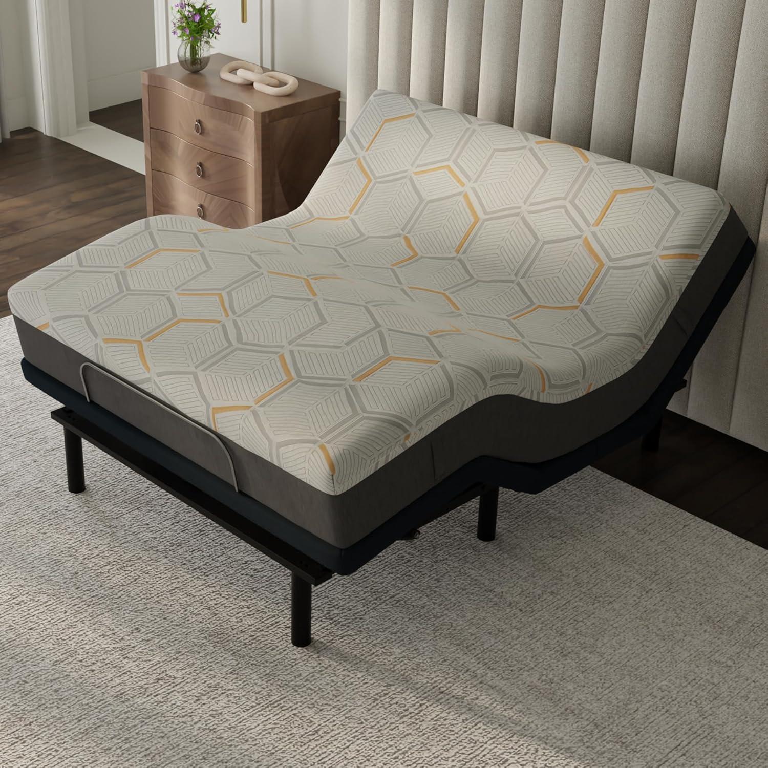 Blissful Nights e4 Queen Adjustable Bed Base Frame with 12" Medium Firm Copper and Gel Infused Memory Foam Mattress