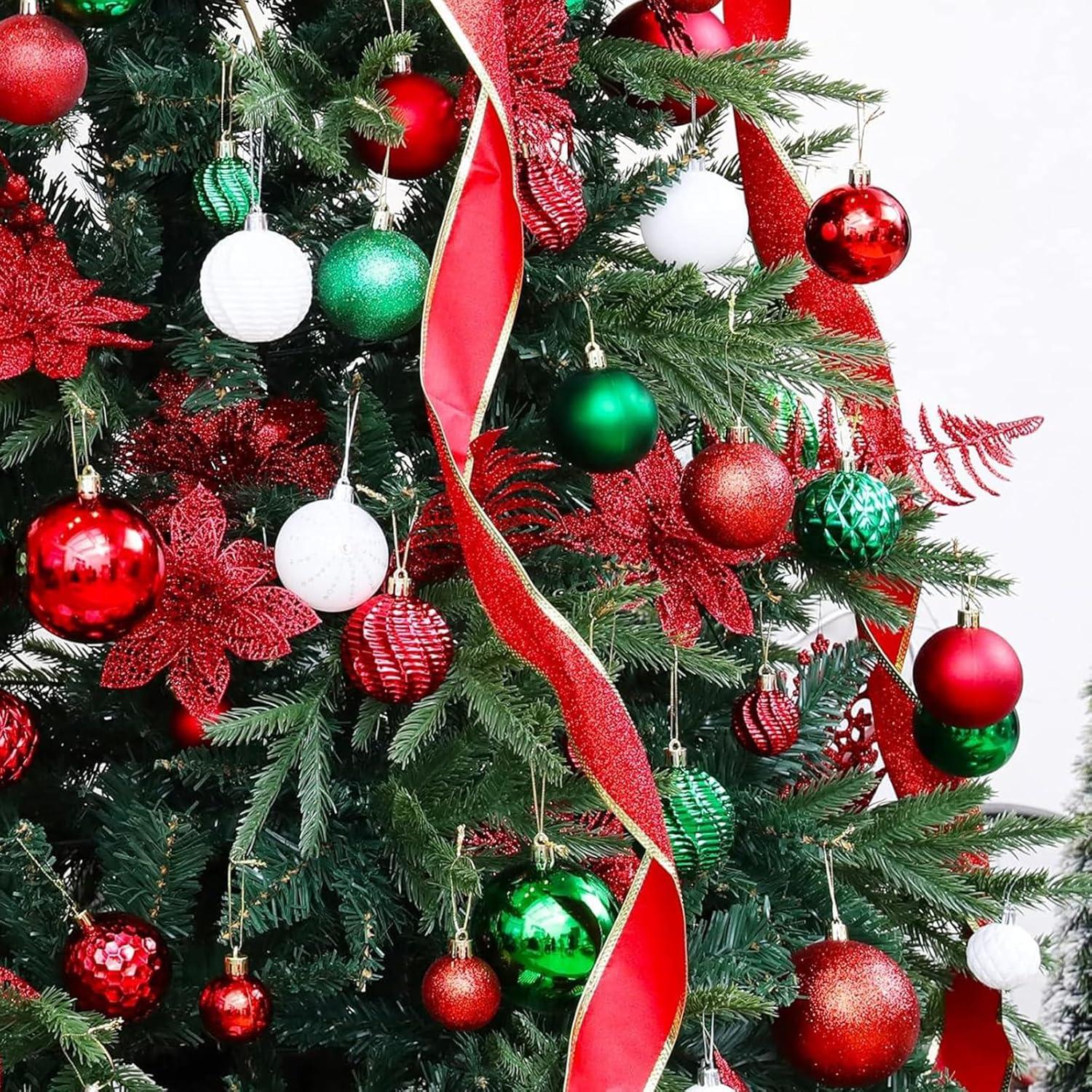 Christmas Balls Ornaments -36pcs Shatterproof Christmas Tree Decorations with Hanging Loop for Xmas Tree Wedding Holiday Party Home Decor,6 Styles in 3 Sizes(Red)