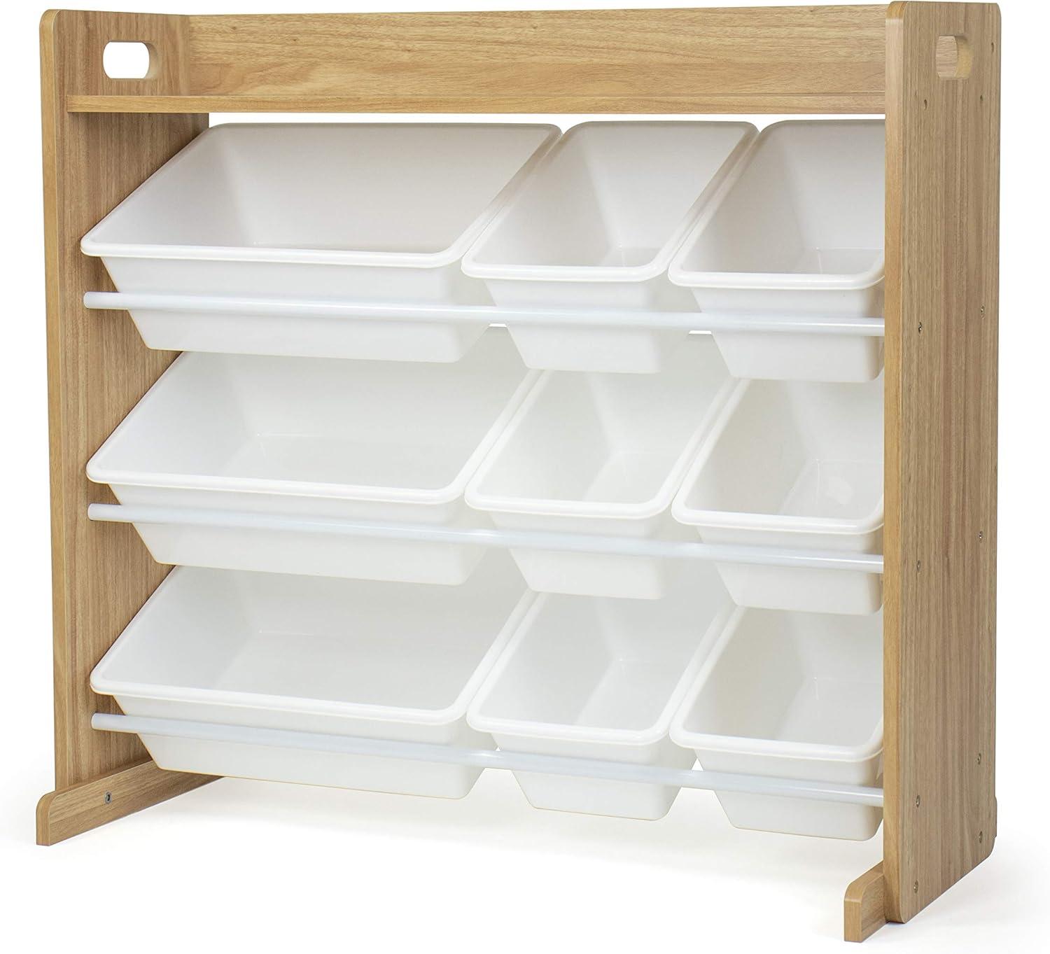 Humble Crew Journey Toy Storage Organizer with Shelf and 9 Plastic Storage Bins, Natural/White