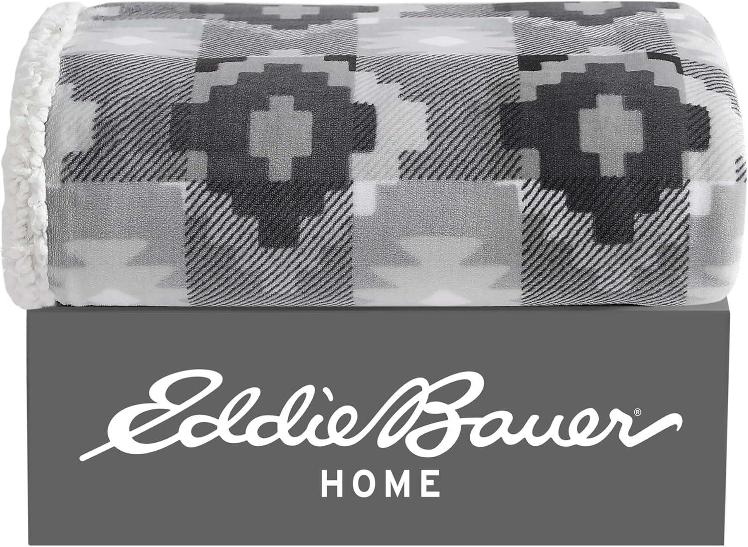 Eddie Bauer Printed Plush Fleece/Sherpa Throw Blankets