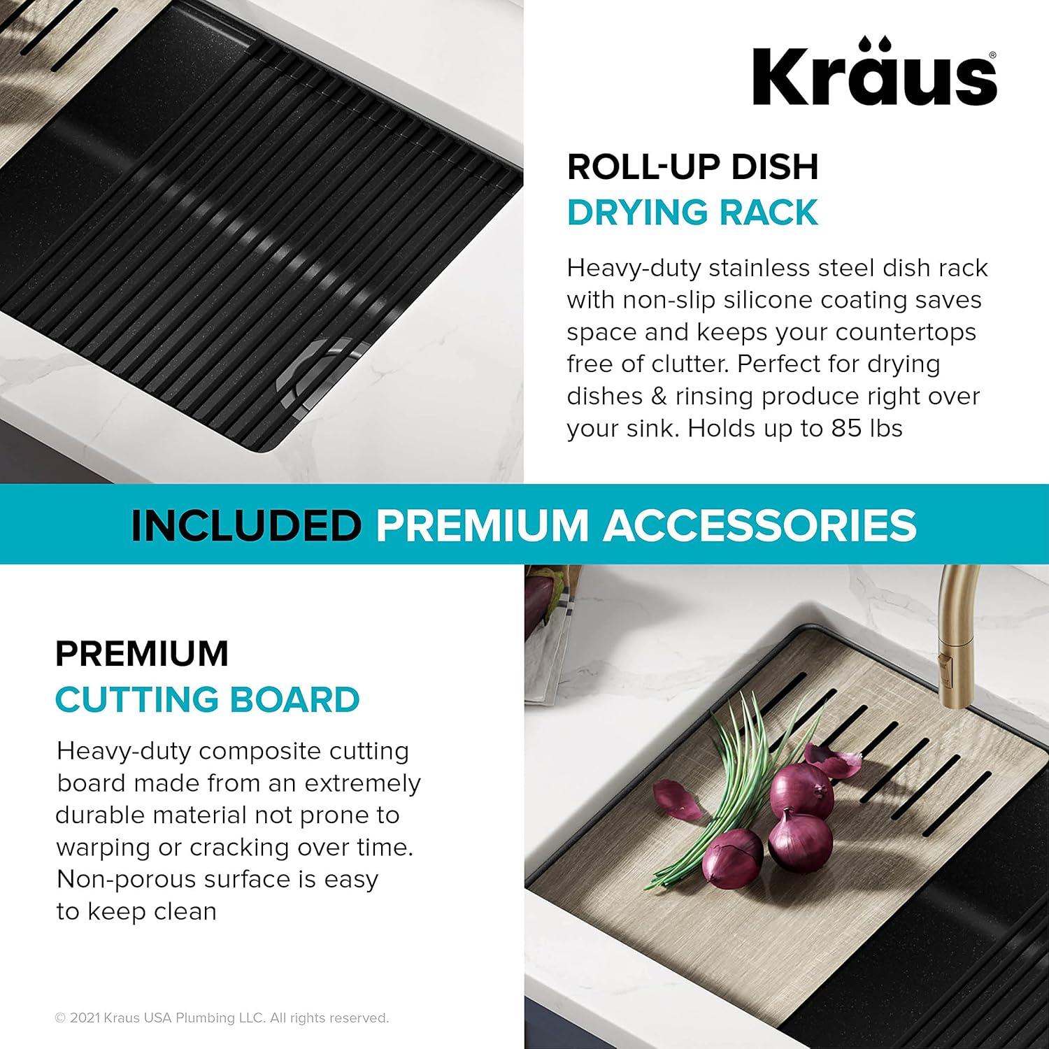 29 in. KRAUS Bellucci Workstation Undermount Granite Composite Single Bowl Kitchen Sink with Accessories