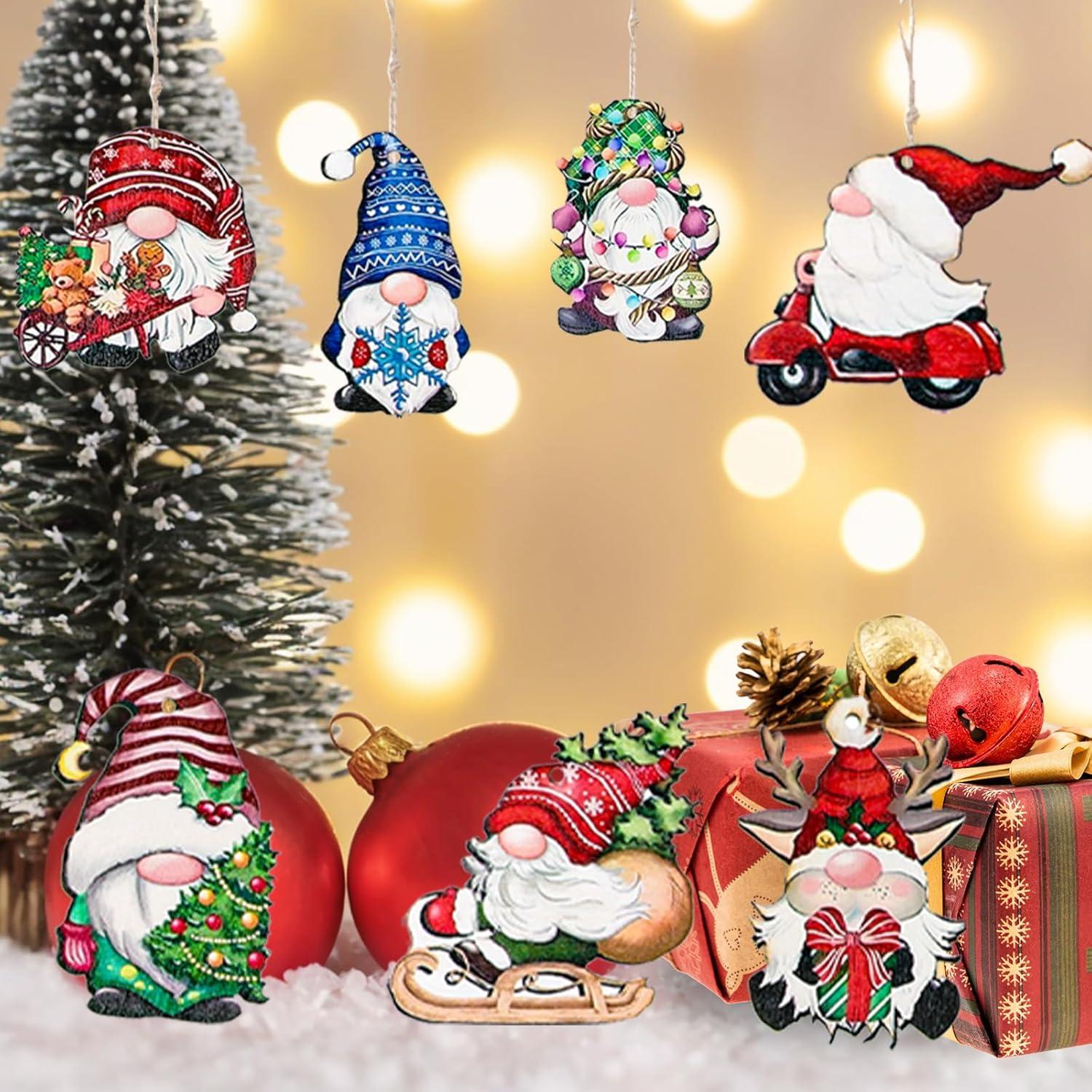 24pcs Gnome Christmas Ornaments Set - Festive Decorations with Wooden Gnomes for Tree Adornments & Ultimate Holiday Celebration Accessories