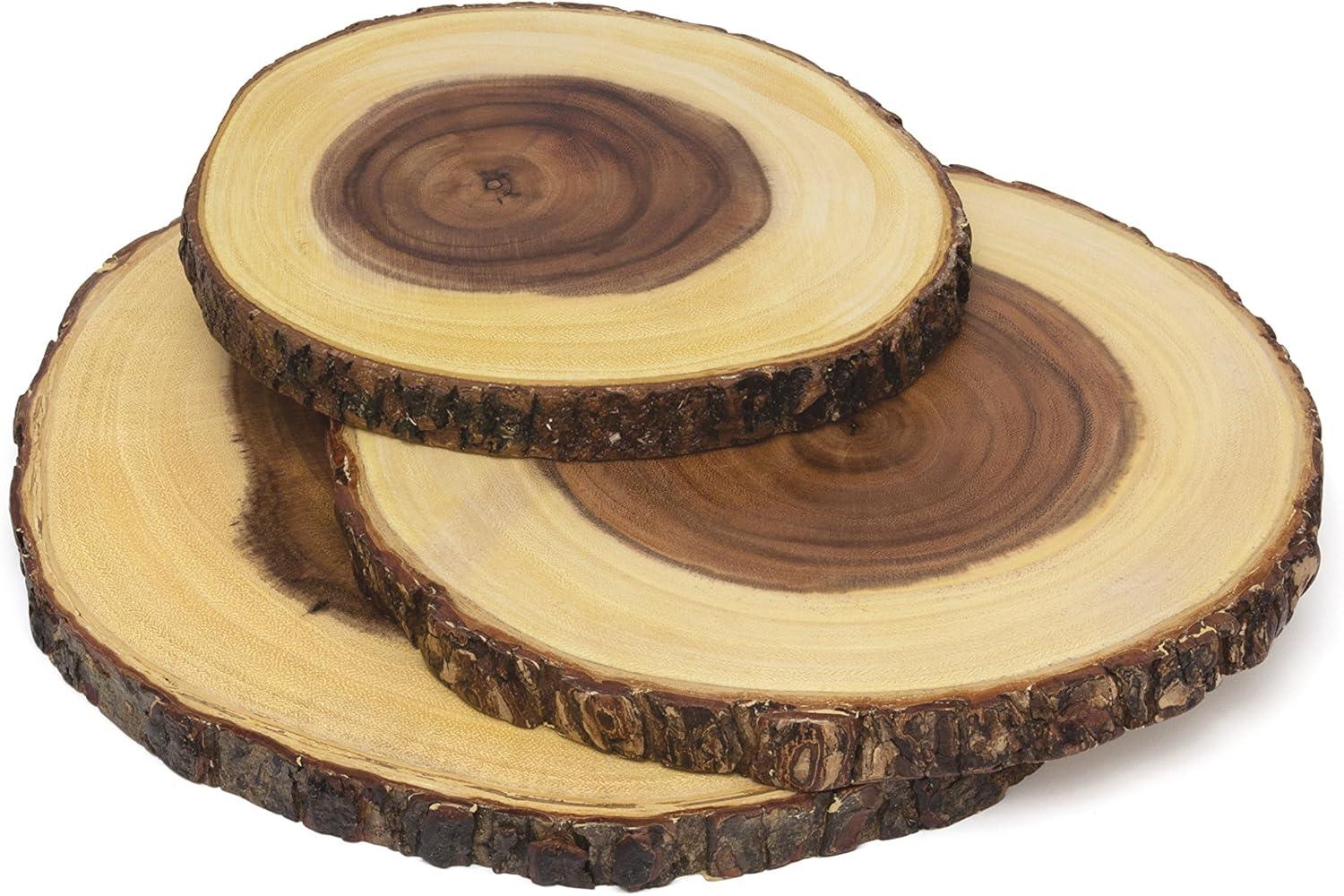 Rustic Acacia Wood Slab Serving Board Set with Live Edge Bark