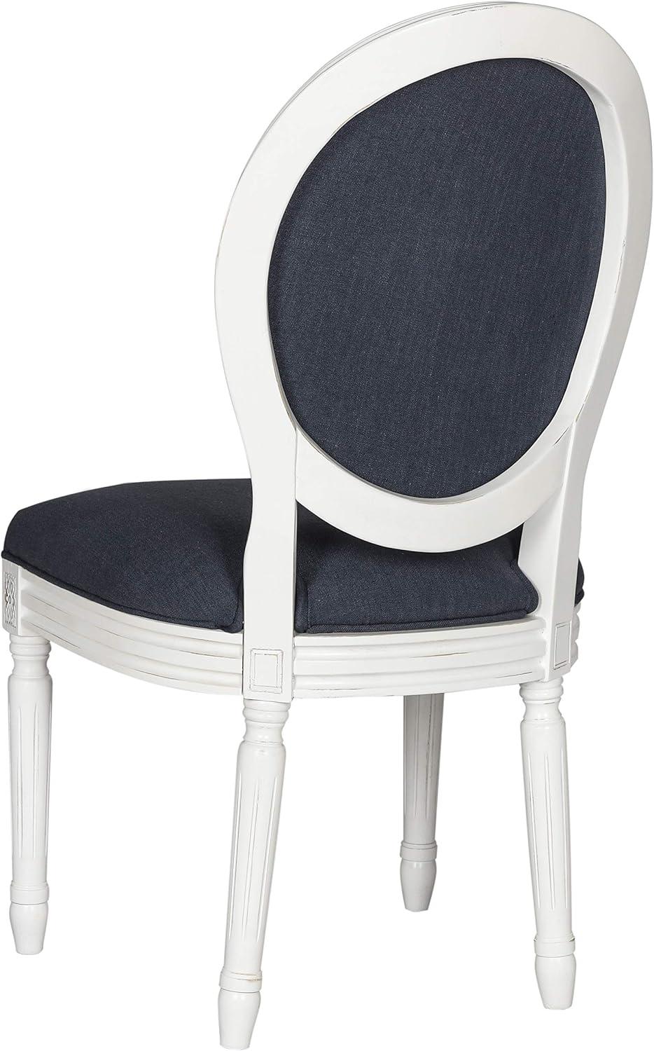 Provence Navy Linen and Wood Transitional Side Chair