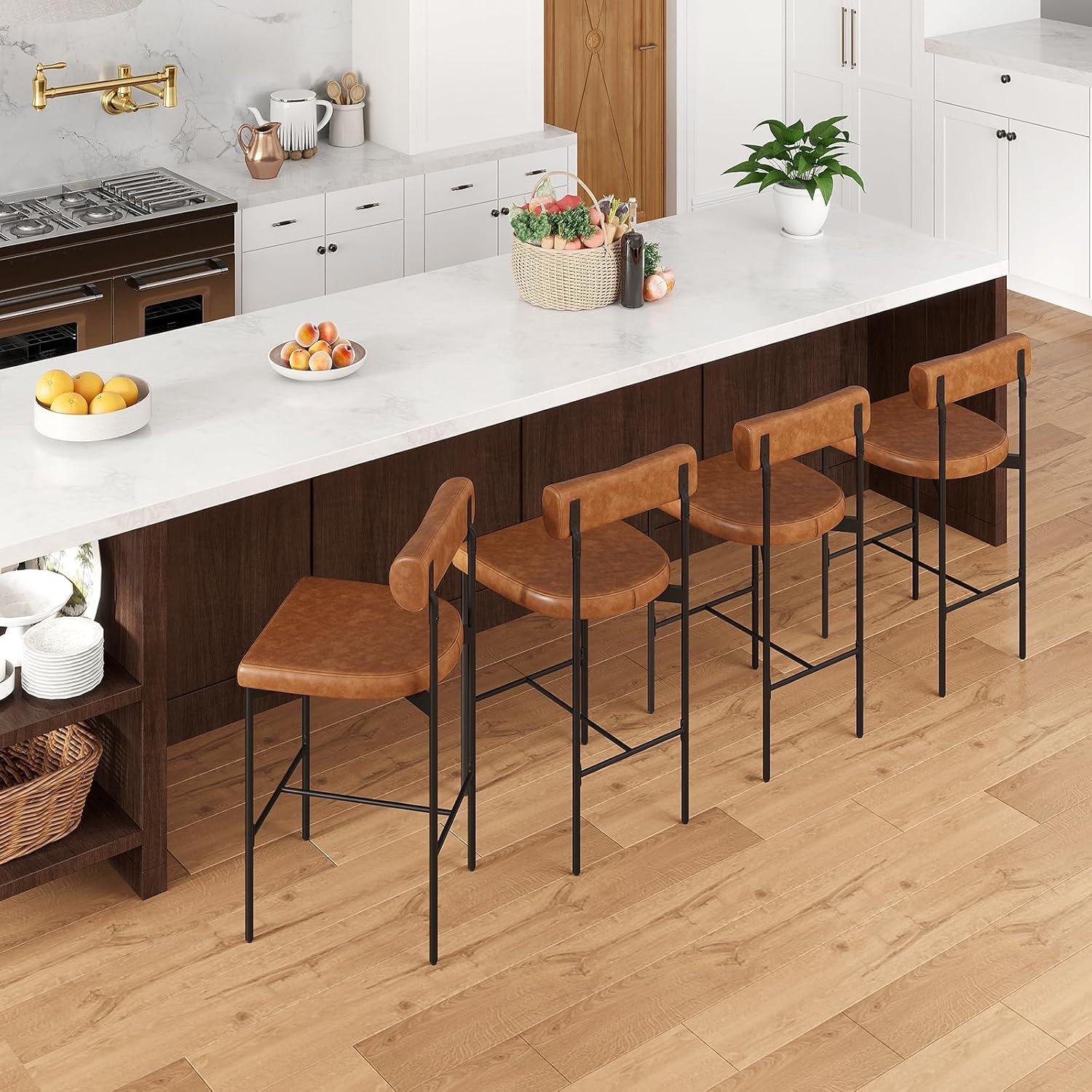 Brown Faux Leather and Metal Counter Stools, Set of 2