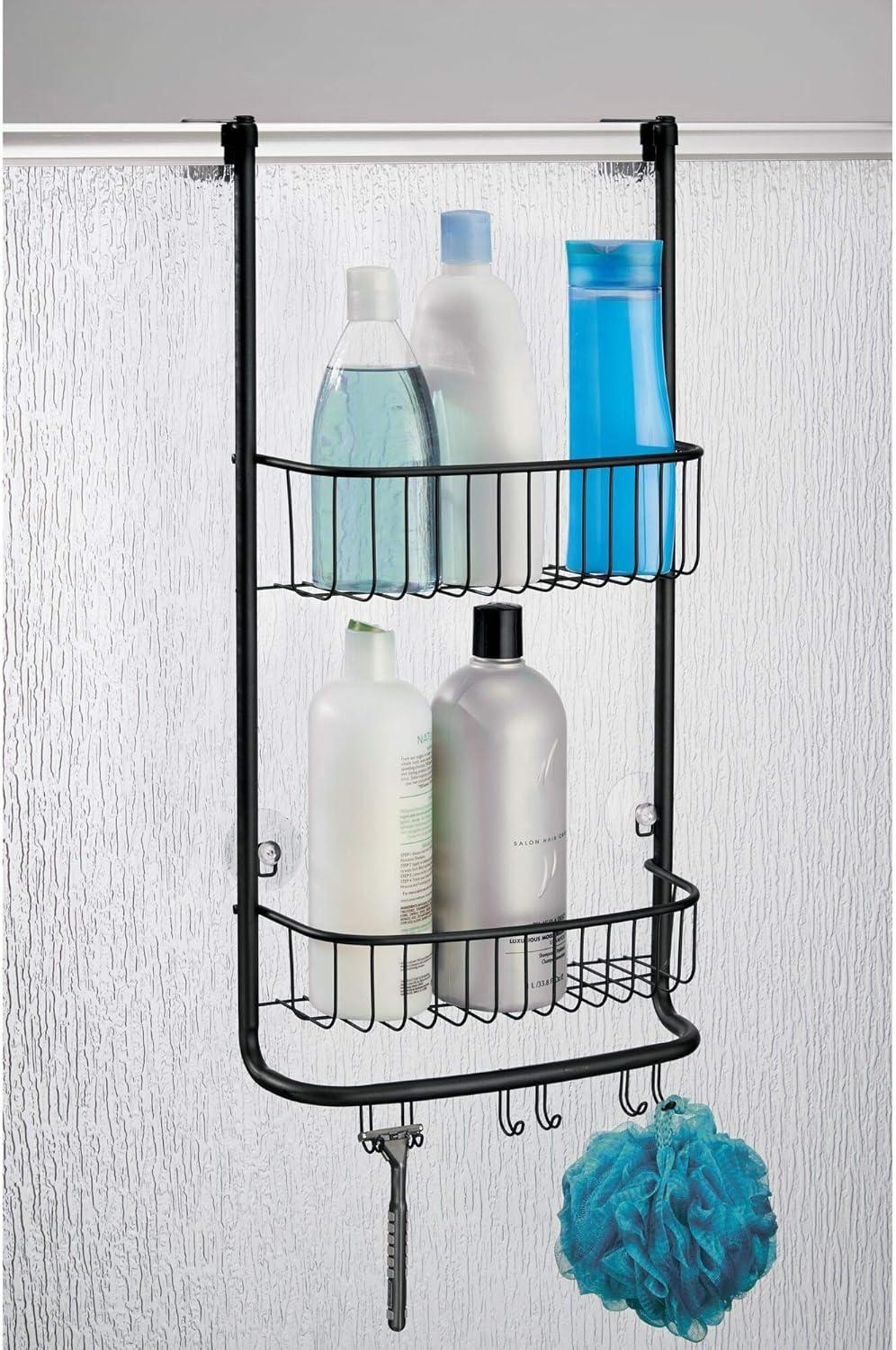 Over-The-Door Hanging Shower Caddy Organizer, The Forma Collection – 12” X 6.5” X 24”, Matte Black