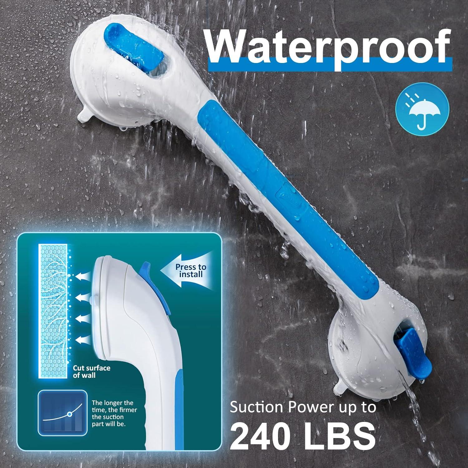 TAILI Shower Grab Bar 2 Pack Suction Grab Bars for Bathtubs and Showers, Heavy Duty Shower Handle Removable Bathroom Safety Grip for Seniors and Elderly, Shower Handrails No Drilling Waterproof, Blue