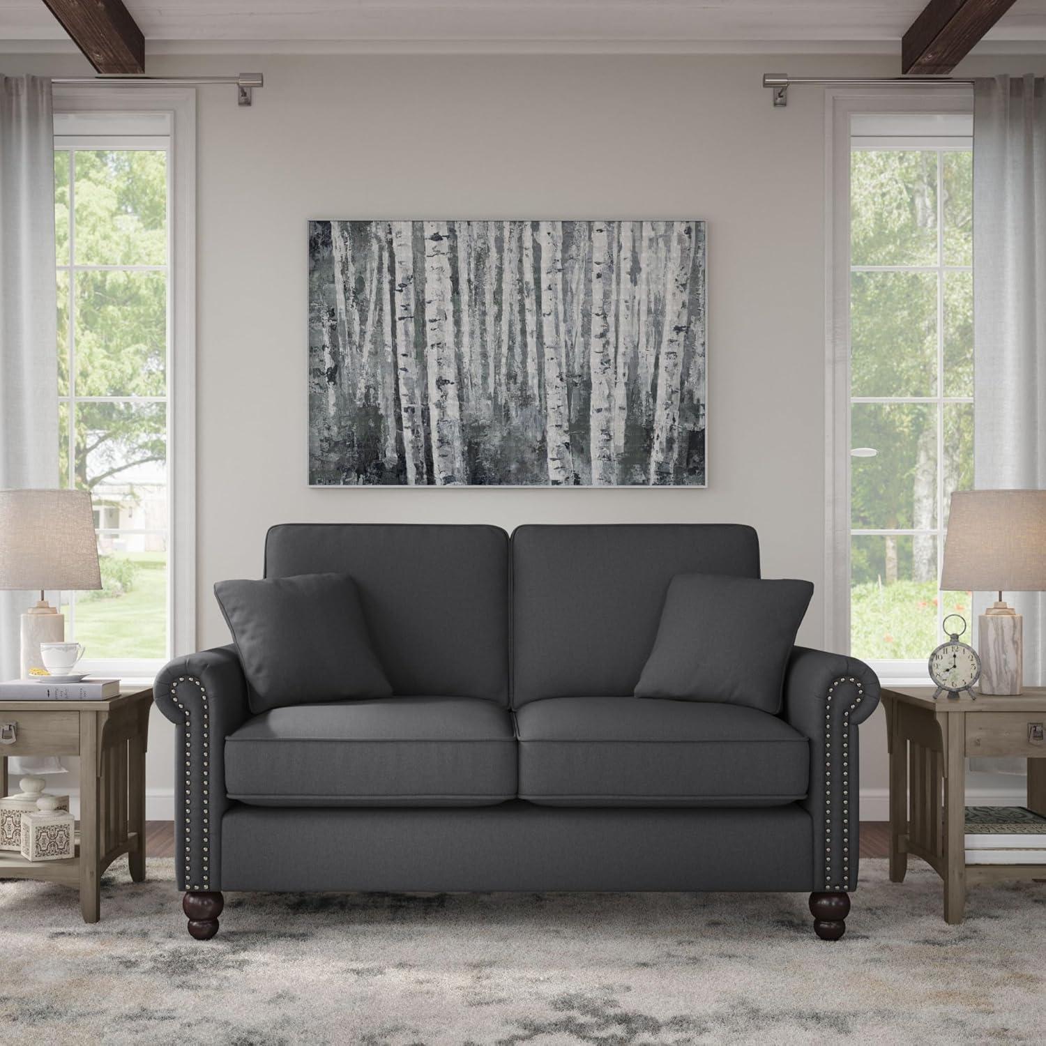 Coventry 85W Large Living Room Sofa in Charcoal Gray Herringbone Fabric