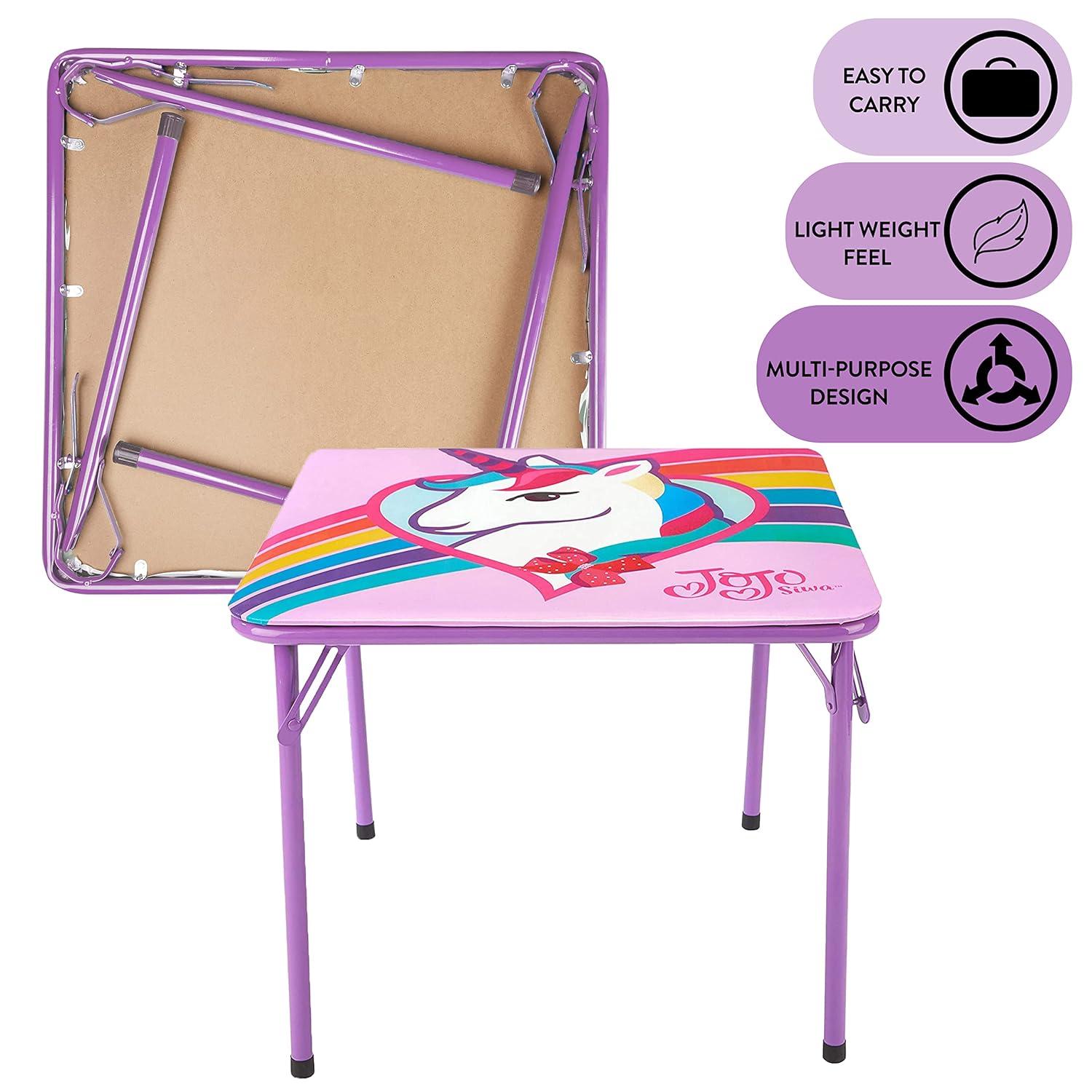 Nickelodeon Jojo Siwa 3 Piece Table & Chair Set with 2 Folding Chairs and 1 Table, Ages 3+, Purple Painted Metal Frame