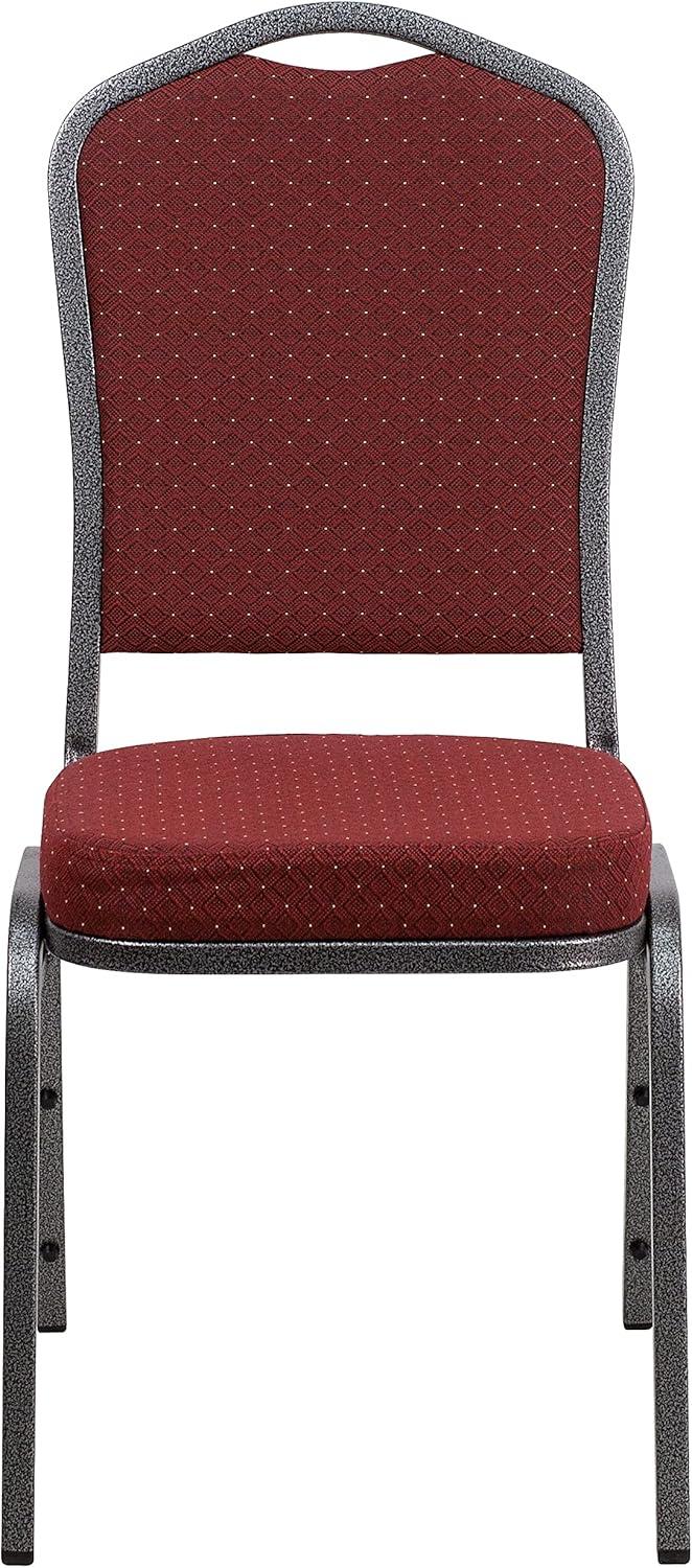 Burgundy Patterned Fabric Stacking Banquet Chair with Silver Frame