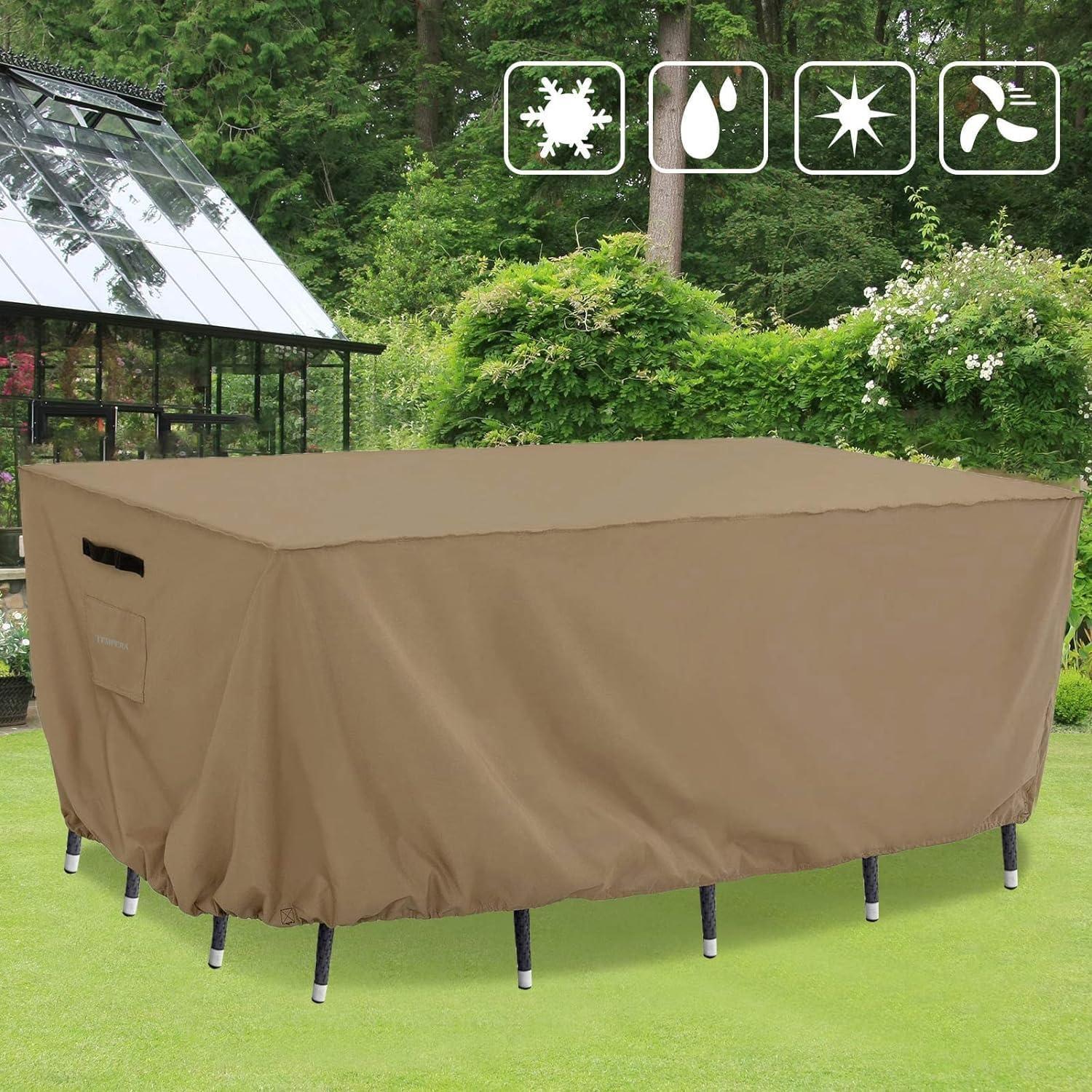 Taupe Waterproof Polyester Outdoor Dining Set Cover with Buckle Clips