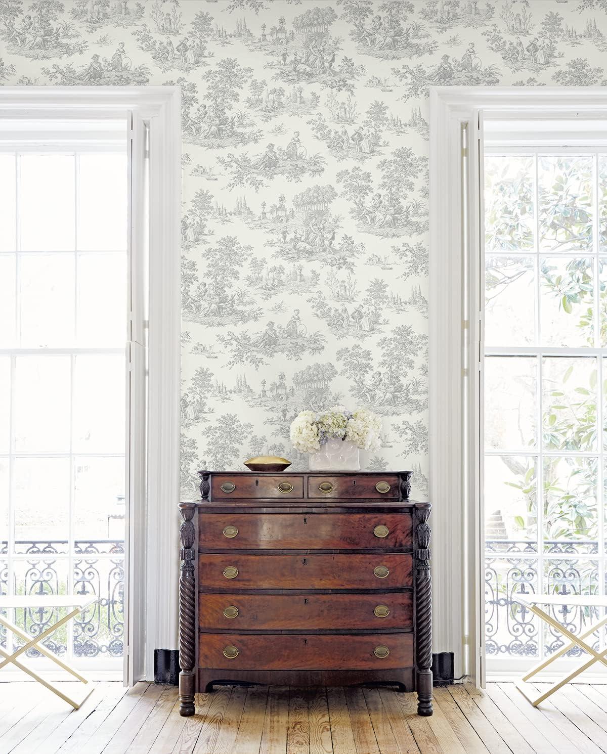 NextWall Argos Grey Chateau Toile Peel and Stick Wallpaper