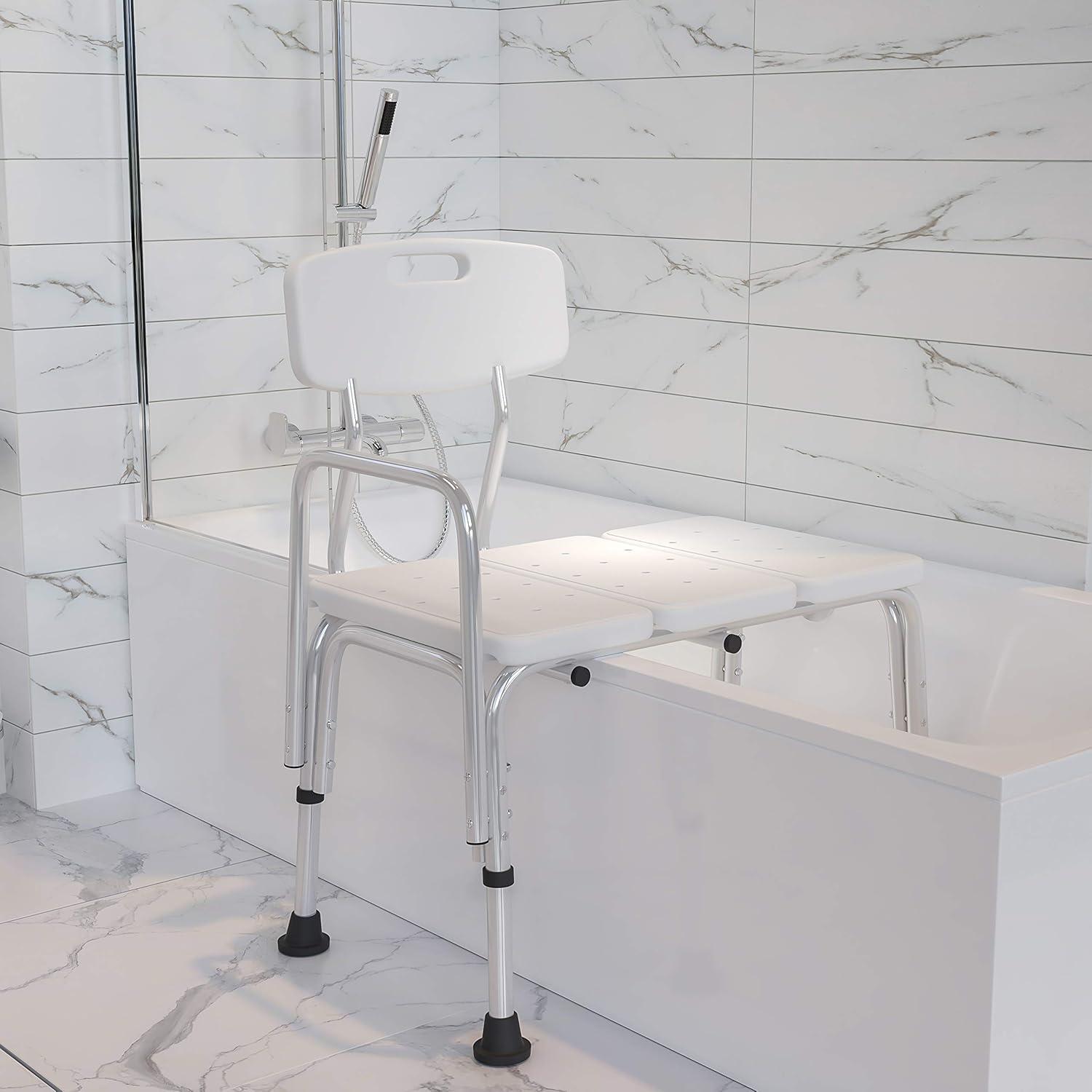 Flash Furniture DC-HY3510L-WH-GG Phoebe Aluminum Height Adjustable Medical Shower Transfer Bench