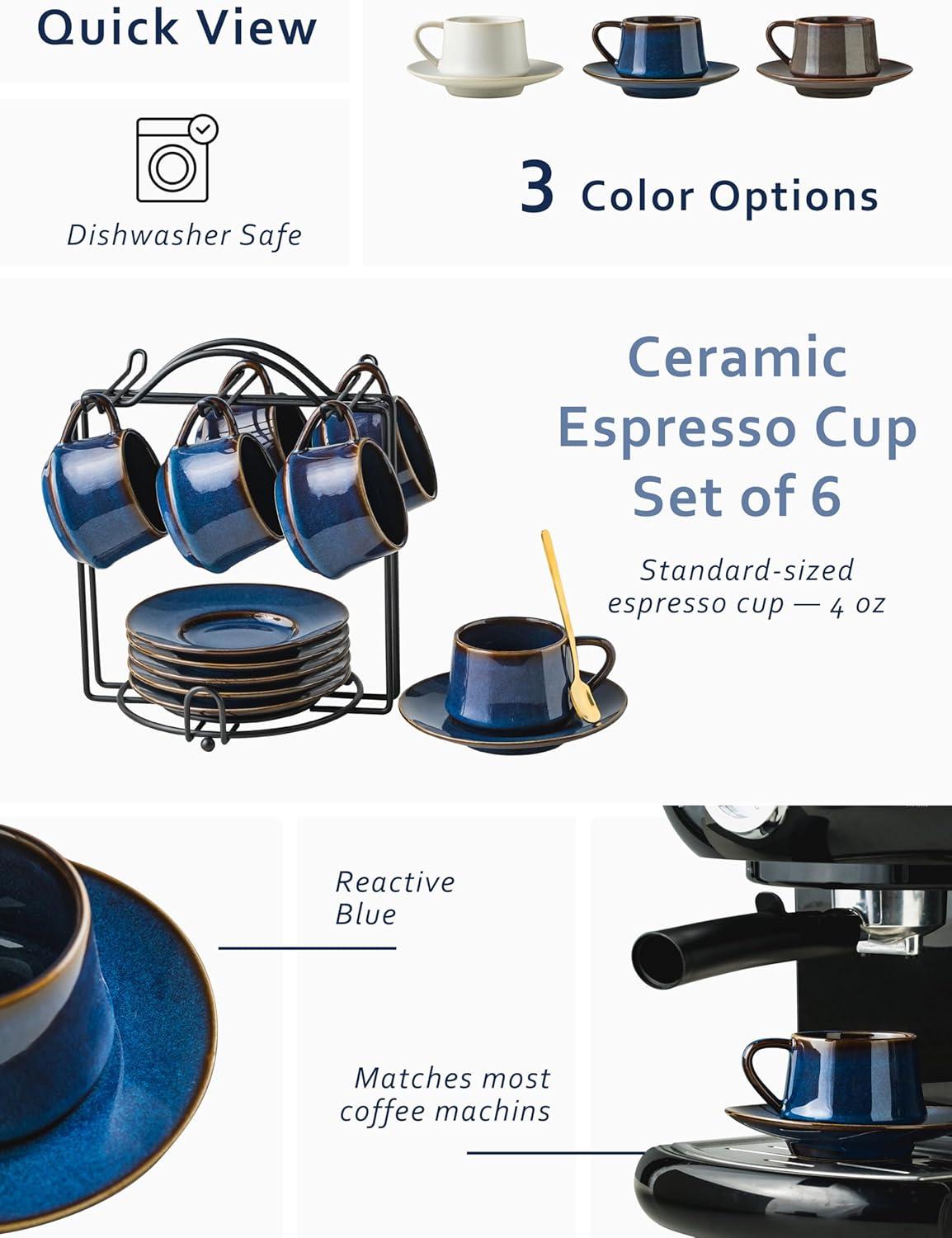 QXXSJ Coffee Cup Set Espresso Cups With Saucers Set With Cup Holder 4 Oz Espresso Cup Set Of 6 - Demitasse Cups Black (Set of 6)