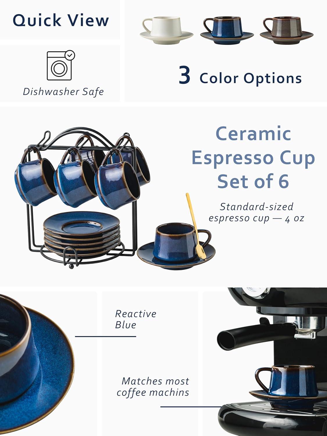QXXSJ Coffee Cup Set Espresso Cups With Saucers Set With Cup Holder 4 Oz Espresso Cup Set Of 6 - Demitasse Cups Black (Set of 6)