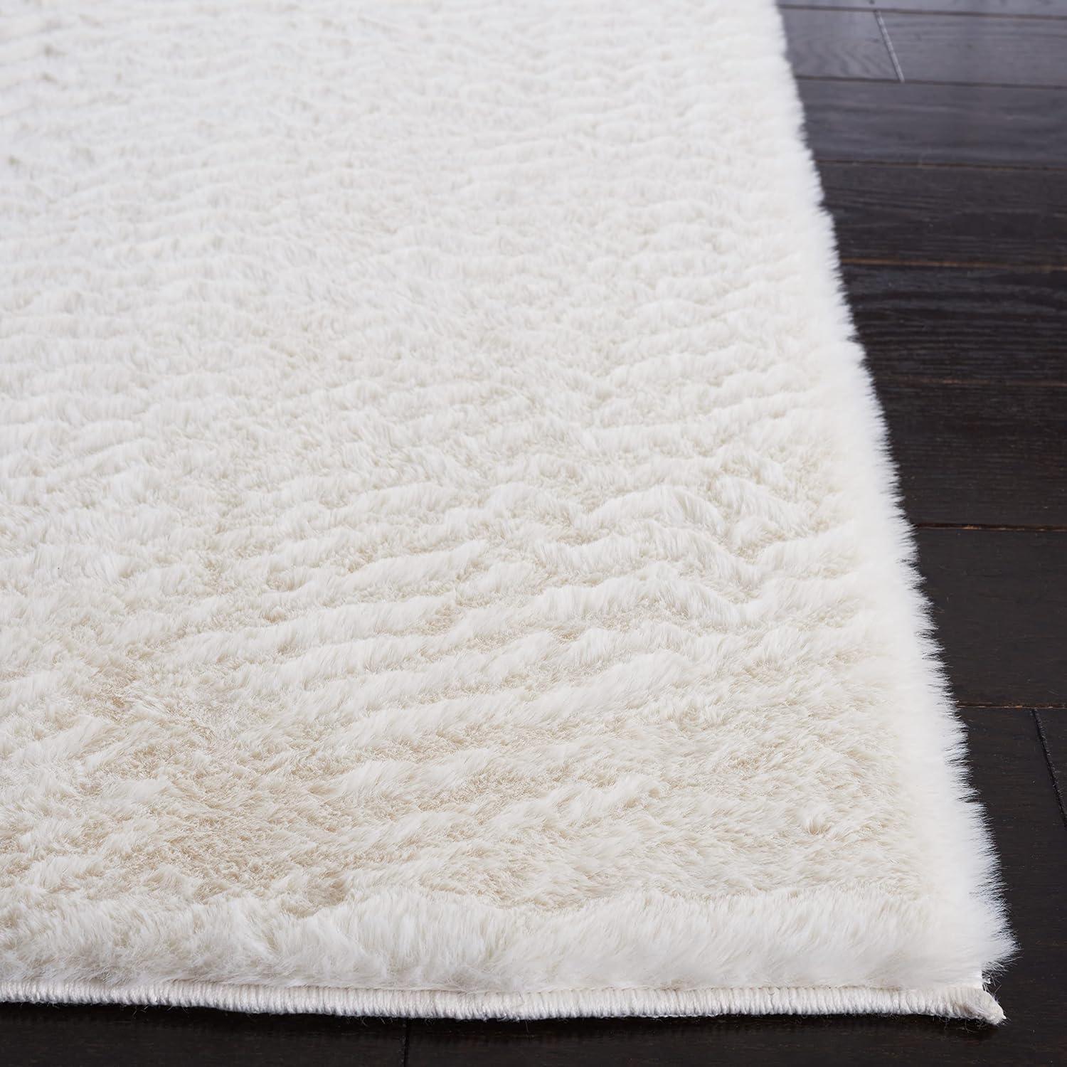 SAFAVIEH Faux Rabbit Fur David Solid Runner Rug, Off White, 2'3" x 8'