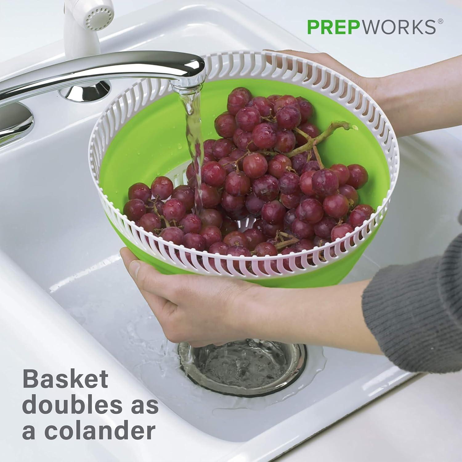 Prepworks Collapsible 3qt Salad Spinner: Dishwasher-Safe, Nonslip Base, Adjustable Handle, Green Lettuce Spinner