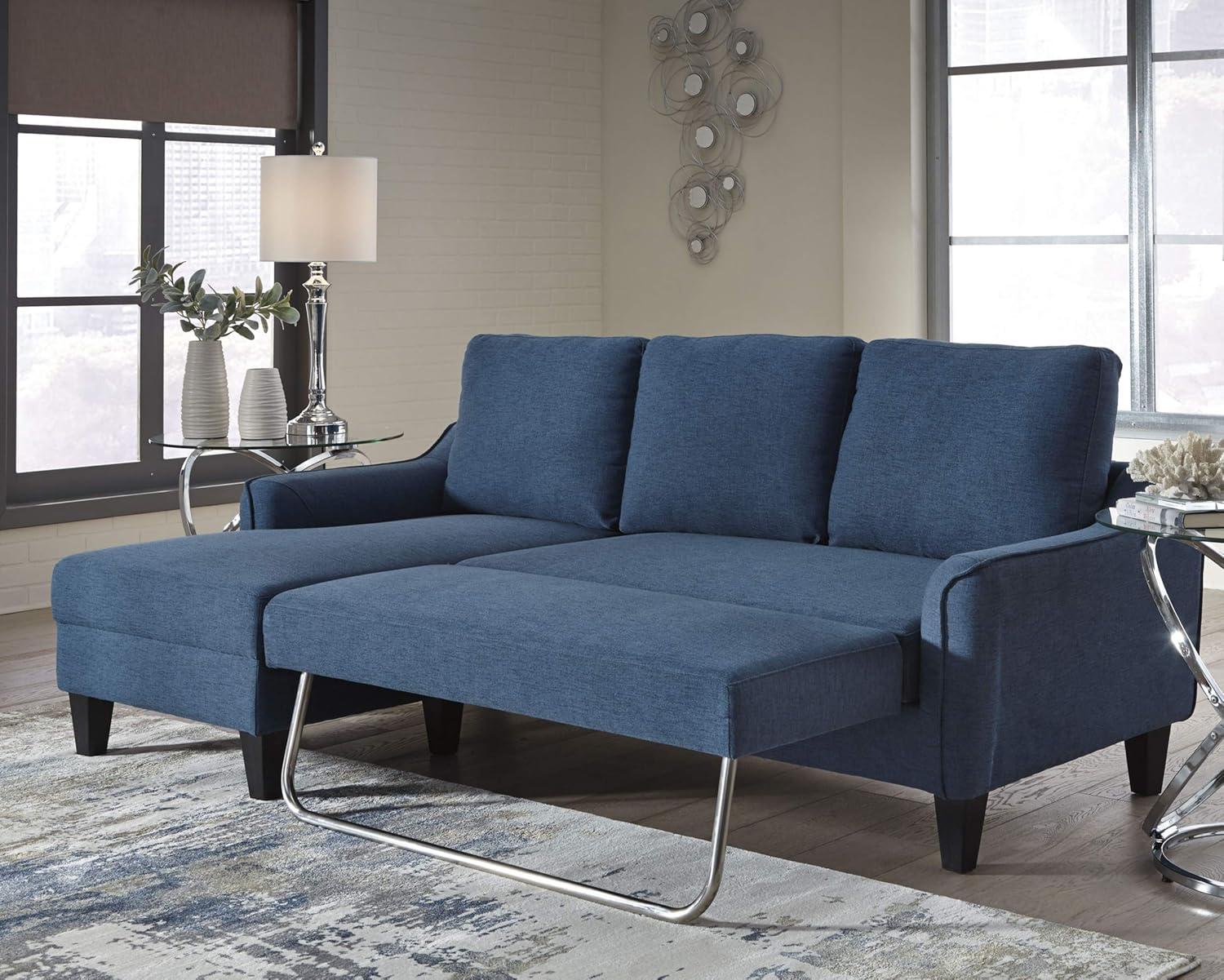 Blue Microfiber Sleeper Sofa with Pillow Back