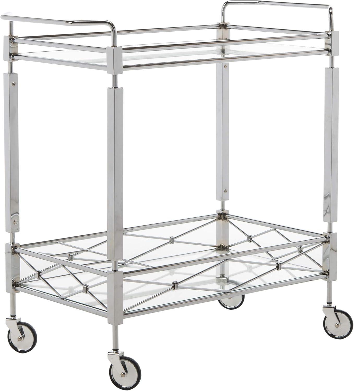 Chrome Glass 32" Transitional Rectangular Bar Cart with Storage