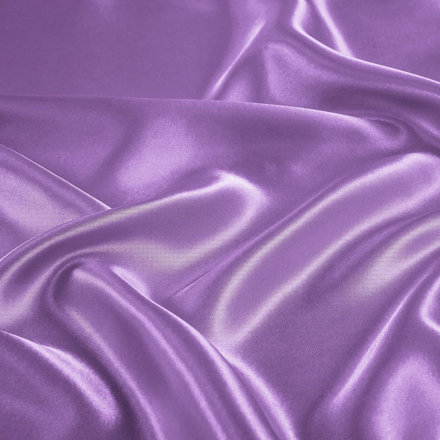 Hight Thread Count Solid Color Soft Silky Charmeuse Satin Luxury and Super Soft Bed Sheet Set (Purple, Queen)