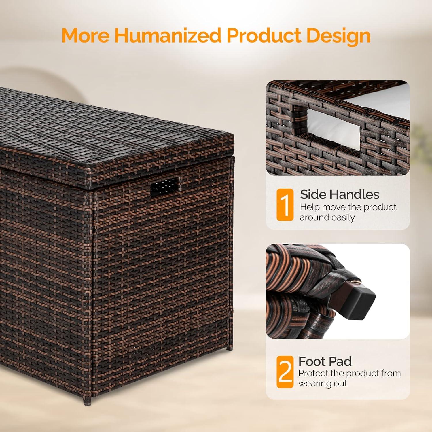 Dark Brown Lockable Wicker and Plastic Outdoor Deck Box