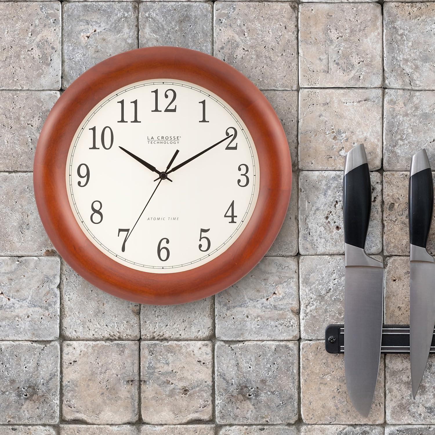 La Crosse Technology 12.5-in. Cherry Finish Oak Wood Atomic Analog Wall Clock, WT-3122A