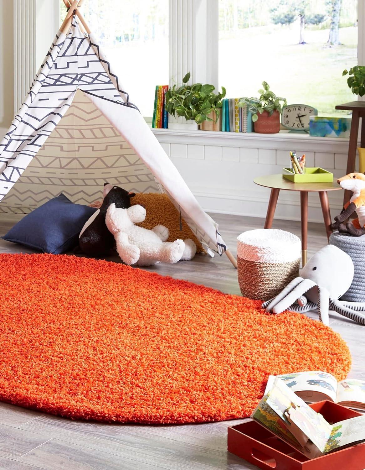 Unique Loom 5' 0 x 8' 0 Solid Shag Tiger Orange Area Rug