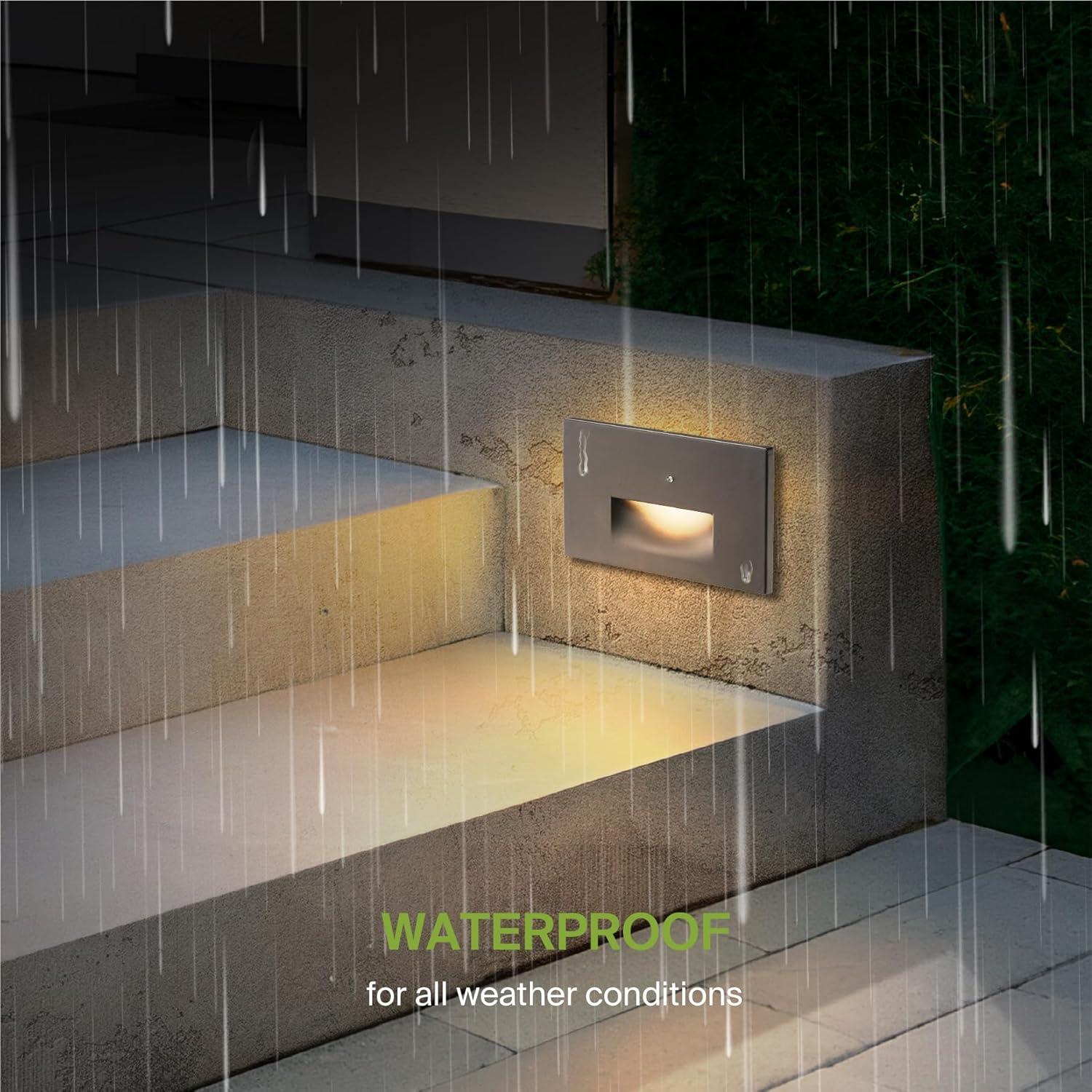 ASD LED Step Light Fixture | 3W 120LM 3000K-5000K 120V | 3CCT, Photocell, Waterproof, ETL Listed | Dusk To Dawn Stair Lamp, Outdoor Tread Lighting, Staircase Spotlight | Black, 4 Pack