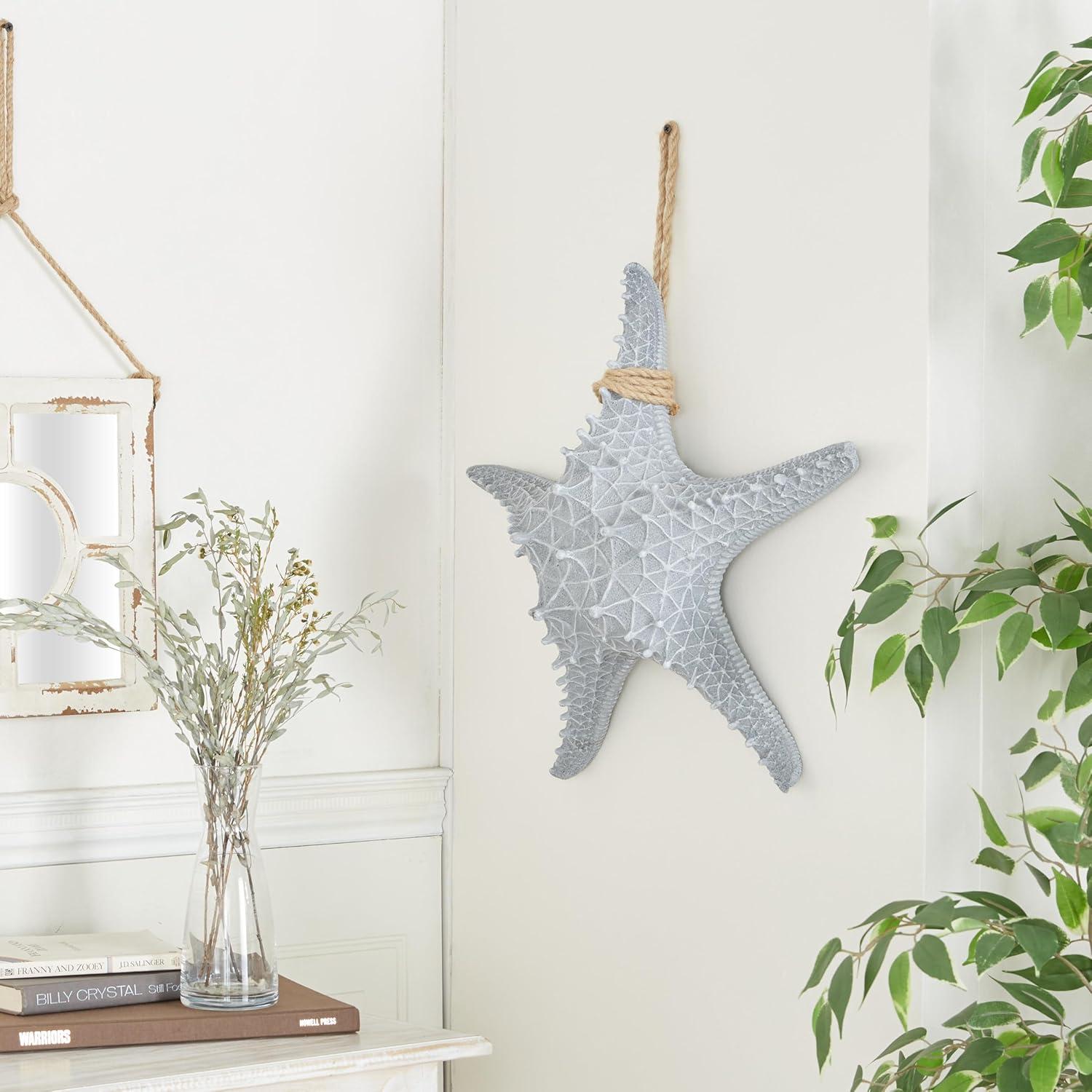 DecMode Gray Polystone Starfish Wall Decor with Hanging Rope