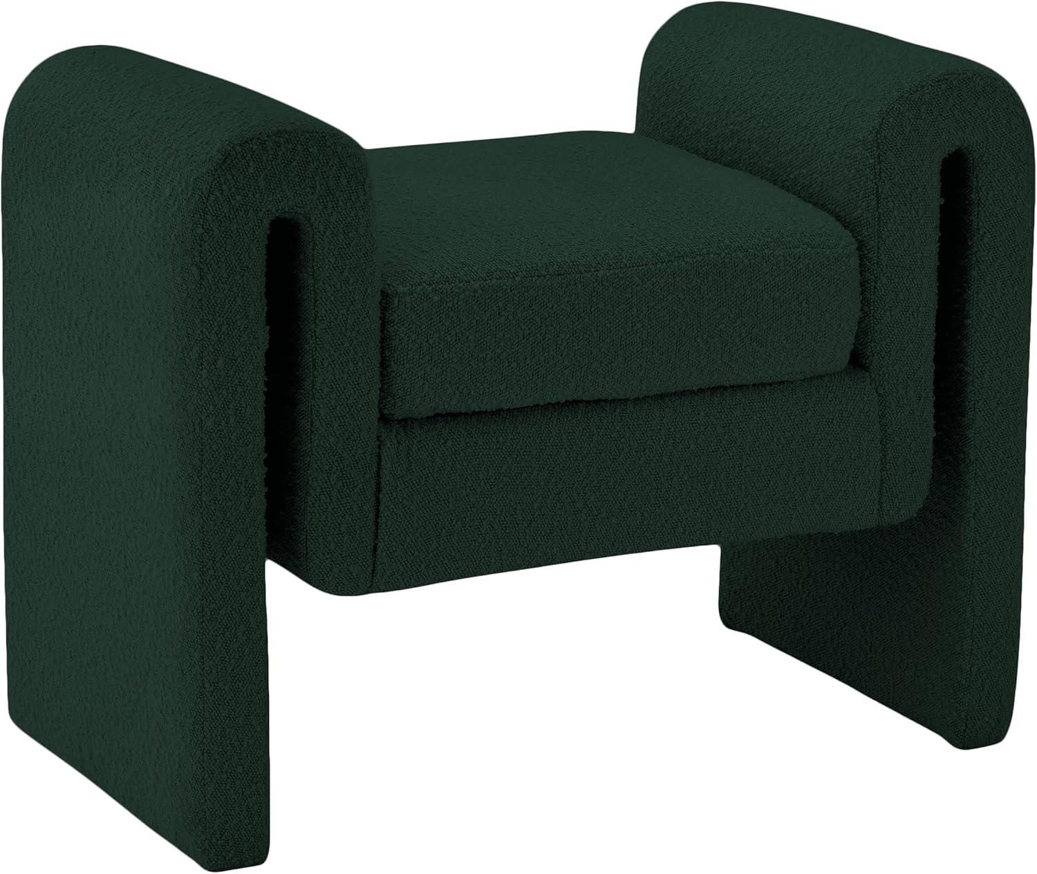 Contemporary Green Boucle Upholstered Bench with Curved Arms