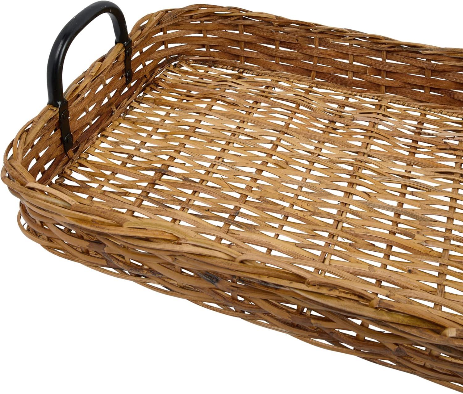 Creative Co-Op Decorative Woven Rattan Tray with Metal Handles, Natural and Black