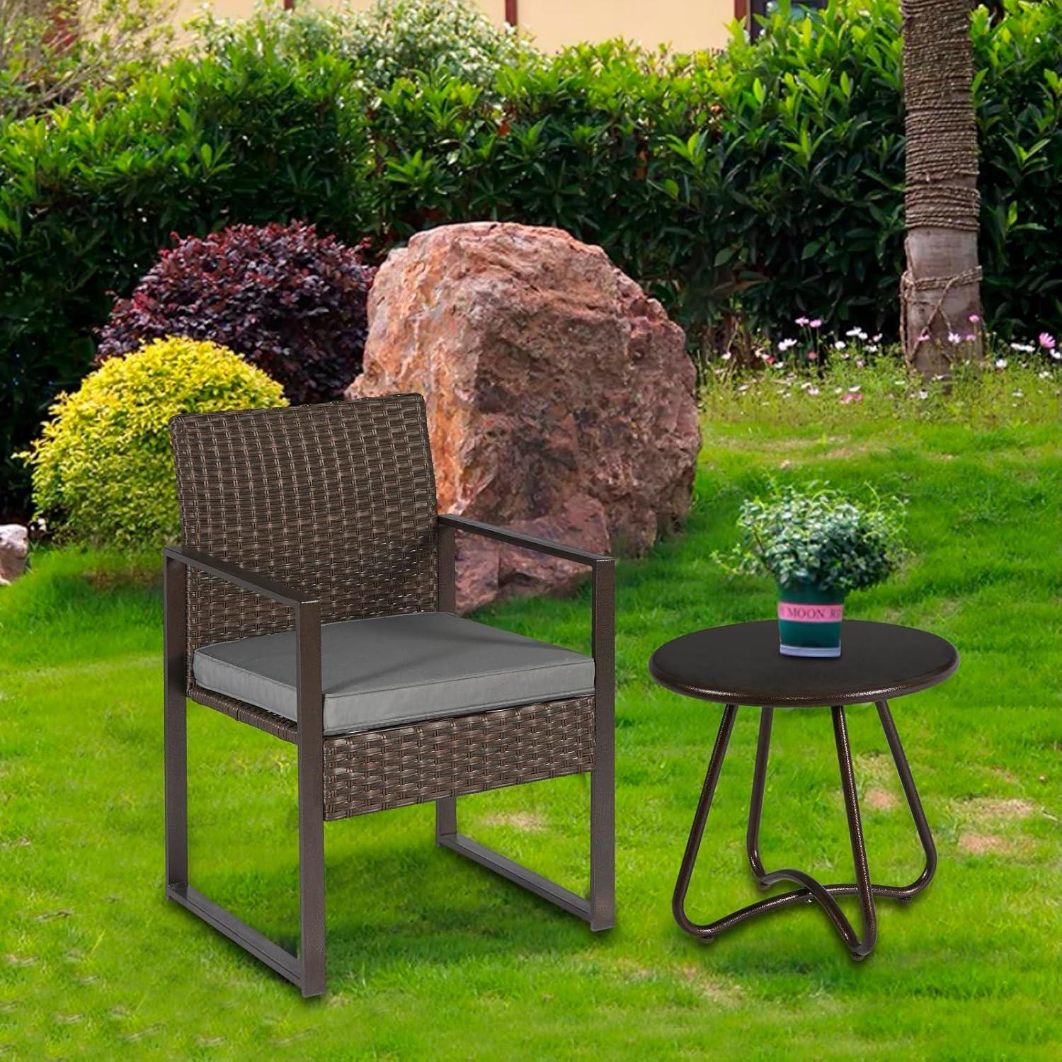 Black Round Steel Patio Side Table with Adjustable Feet