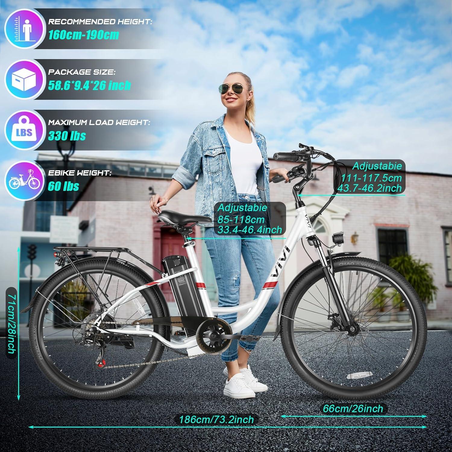 Vivi Electric Bike for Adults 26" Electric Cruiser Bike 48V 500W Step-Through Electric Bike 19.8MPH City Commuter Electric Bike with Cruise Control, UL2849 Certified