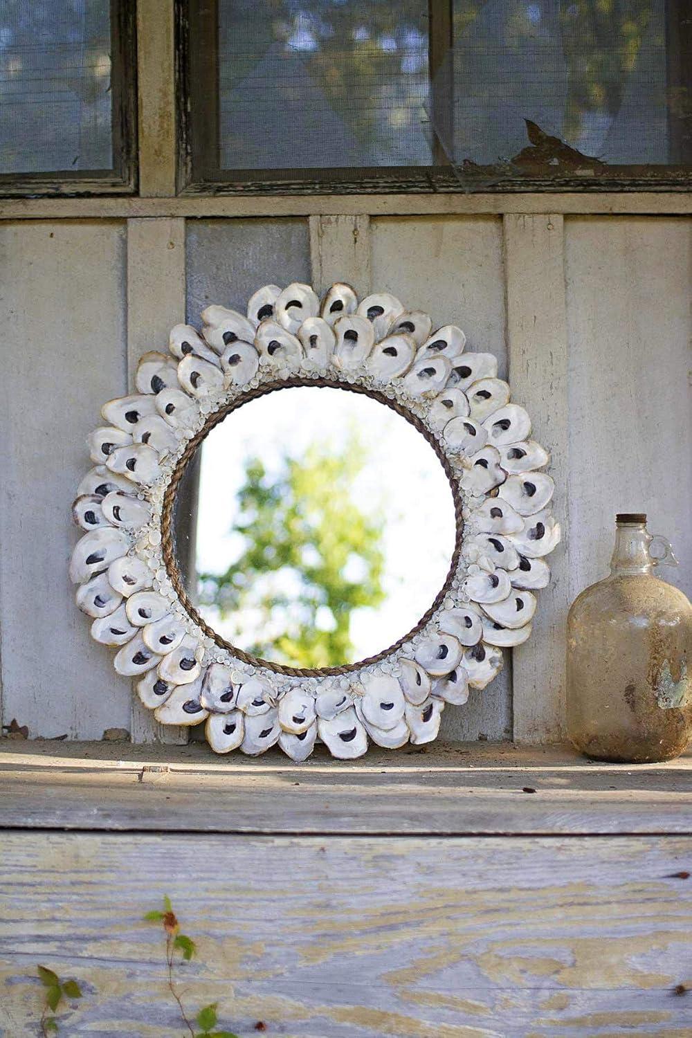 Kalalou Large Round Oyster Shell Mirror, One Size, Cream