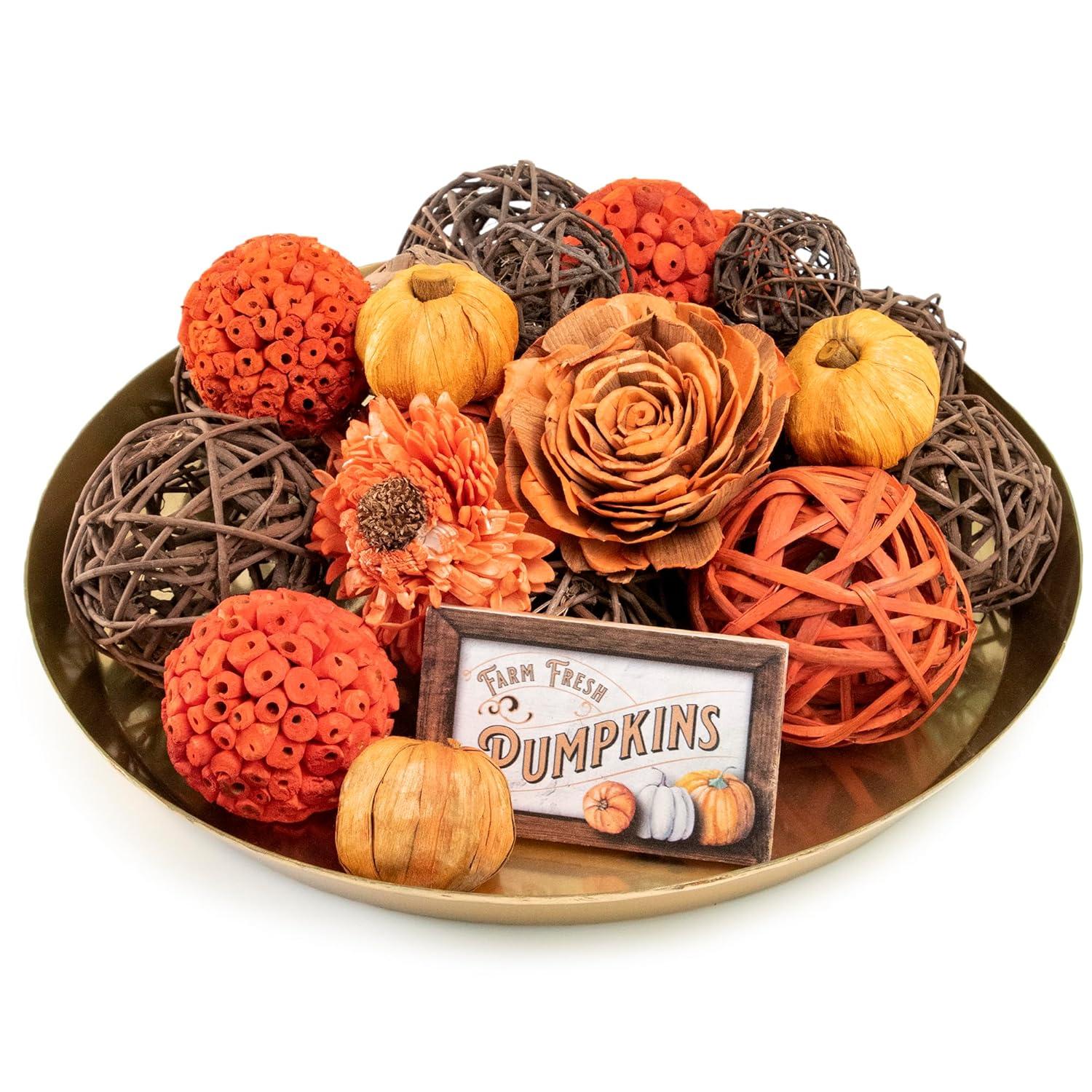 ANDALUCA Orange Decorative Vase Filler Bag with Mini Pumpkins, Orbs, Balls & Flowers Bowl Filler Decor (Pumpkin Orange)
