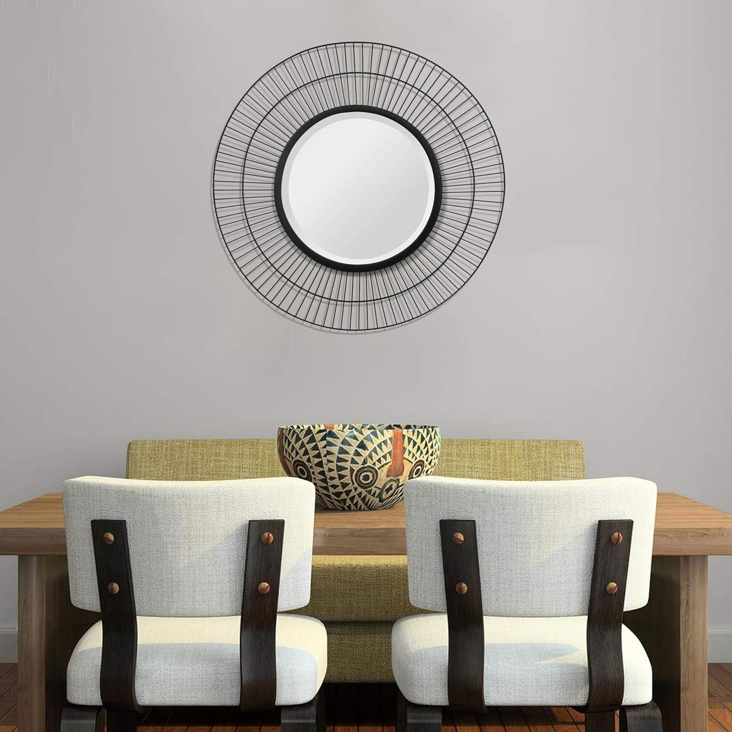 Modern Radial Black Metal Wire 24" Wall Mirror