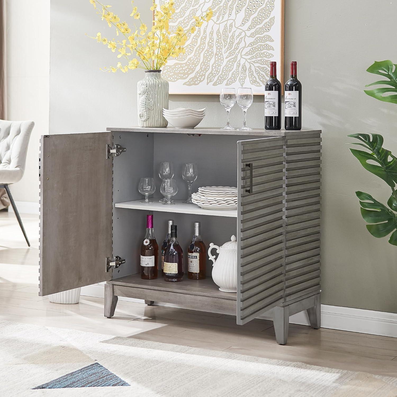 Morden Fort Wood Buffet Cabinet with Storage, 36" Sideboard Cabinet with Solid Wood Legs, Mid Century Modern Credenza with Adjustable Shelves for Dining Room, Living Room and Entryway