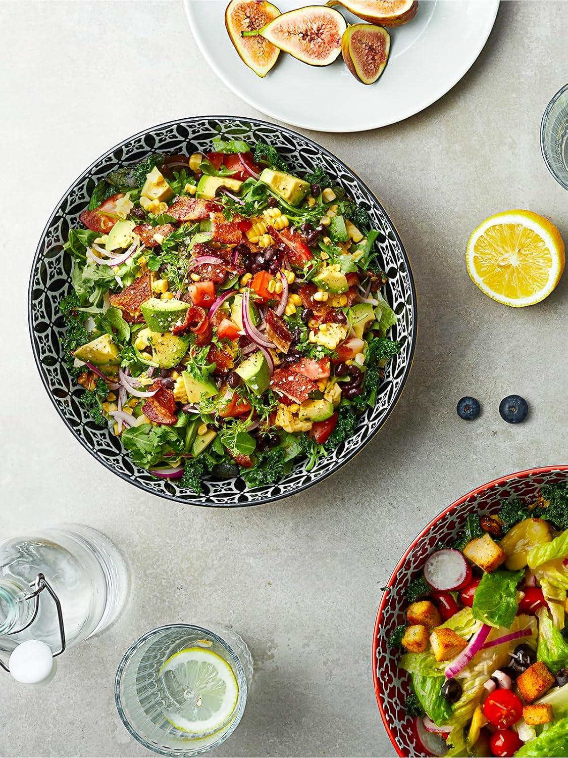 DOWAN Serving Bowls, 9.6 Inch 70 Oz Fruit Bowls Salad Bowls, Large Pasta Bowl Set of 2, Serving Dishes for Entertaining, Vibrant Color Large Bowls for Party, Ideal Housewarming Gift, Halloween Decor