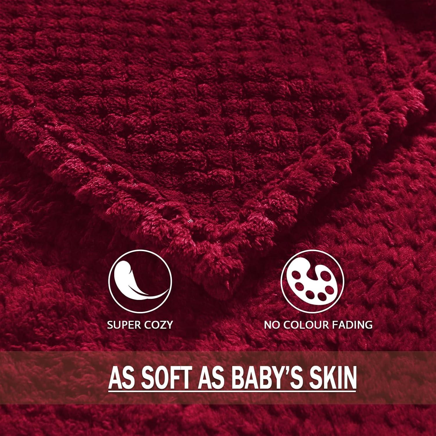 Exclusivo Mezcla Waffle Textured Extra Large Fleece Blanket, Super Soft and Warm Throw Blanket for Couch, Sofa and Bed (Burgundy, 50"x70")-Cozy, Fuzzy and Lightweight