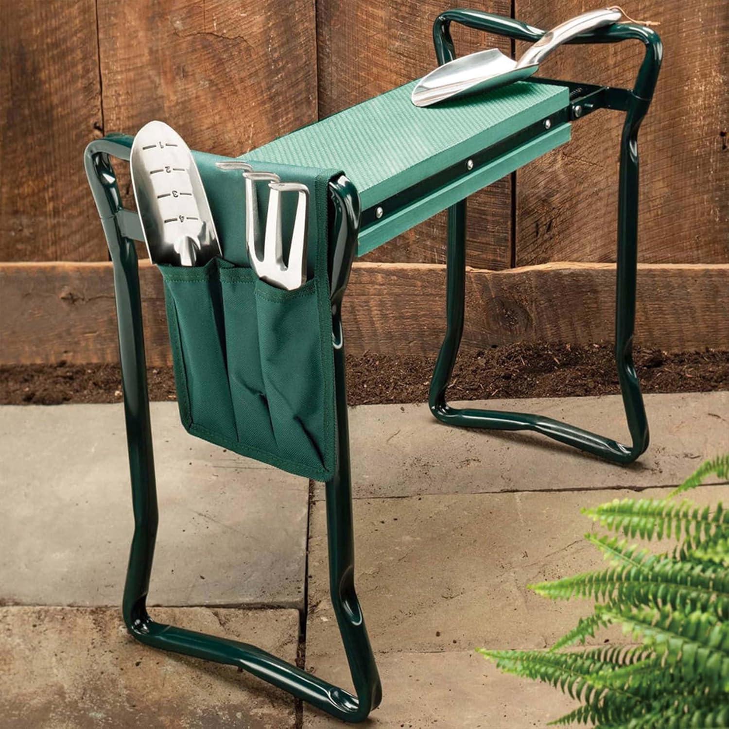 Garden Kneeler and Seat Heavy Duty Gardening Bench for Kneeling and Sitting Folding Garden Stools with Tool Pouch and Kneeling Pad