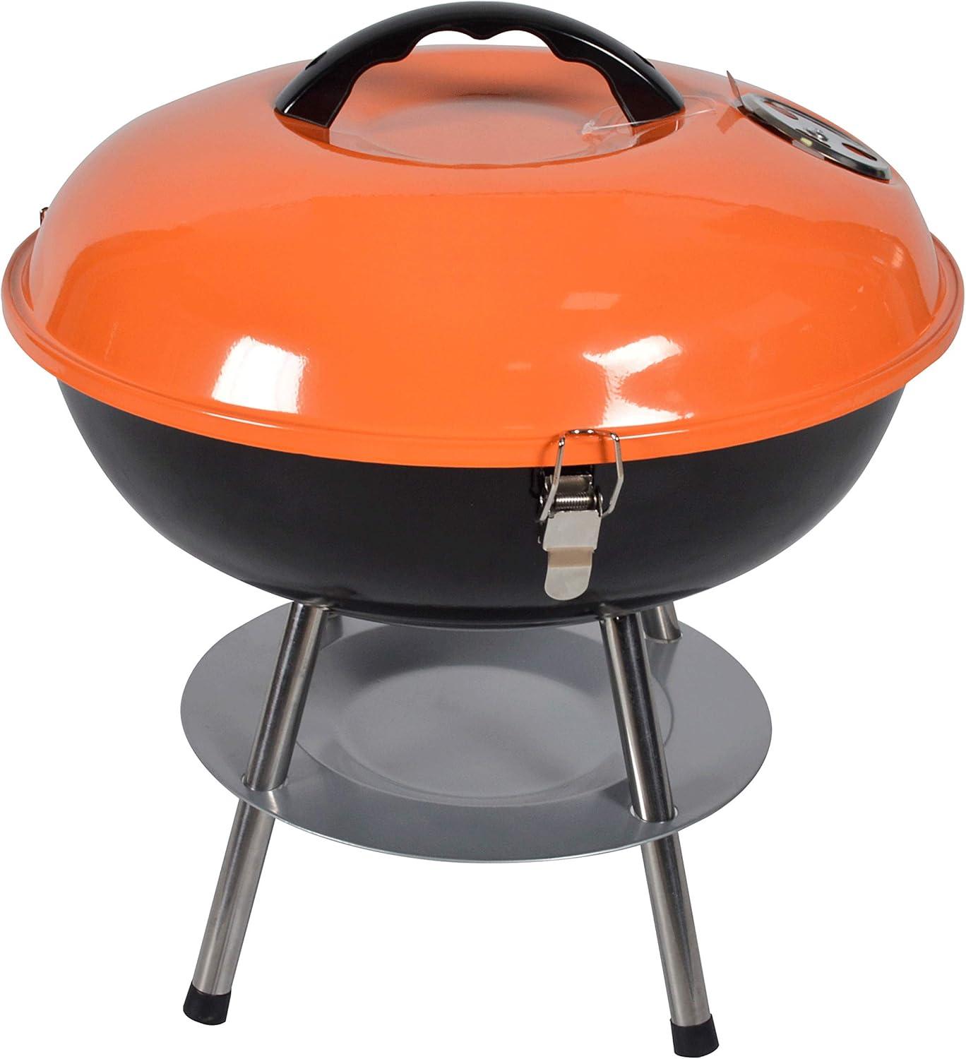 Portable Orange and Black Charcoal Kettle Grill with Smoker