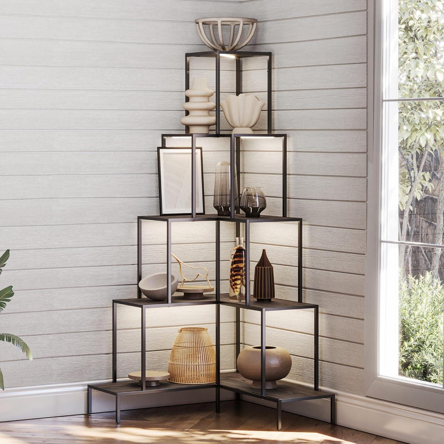BELLEZE 5-Tier Corner Bookshelf with RGB Light