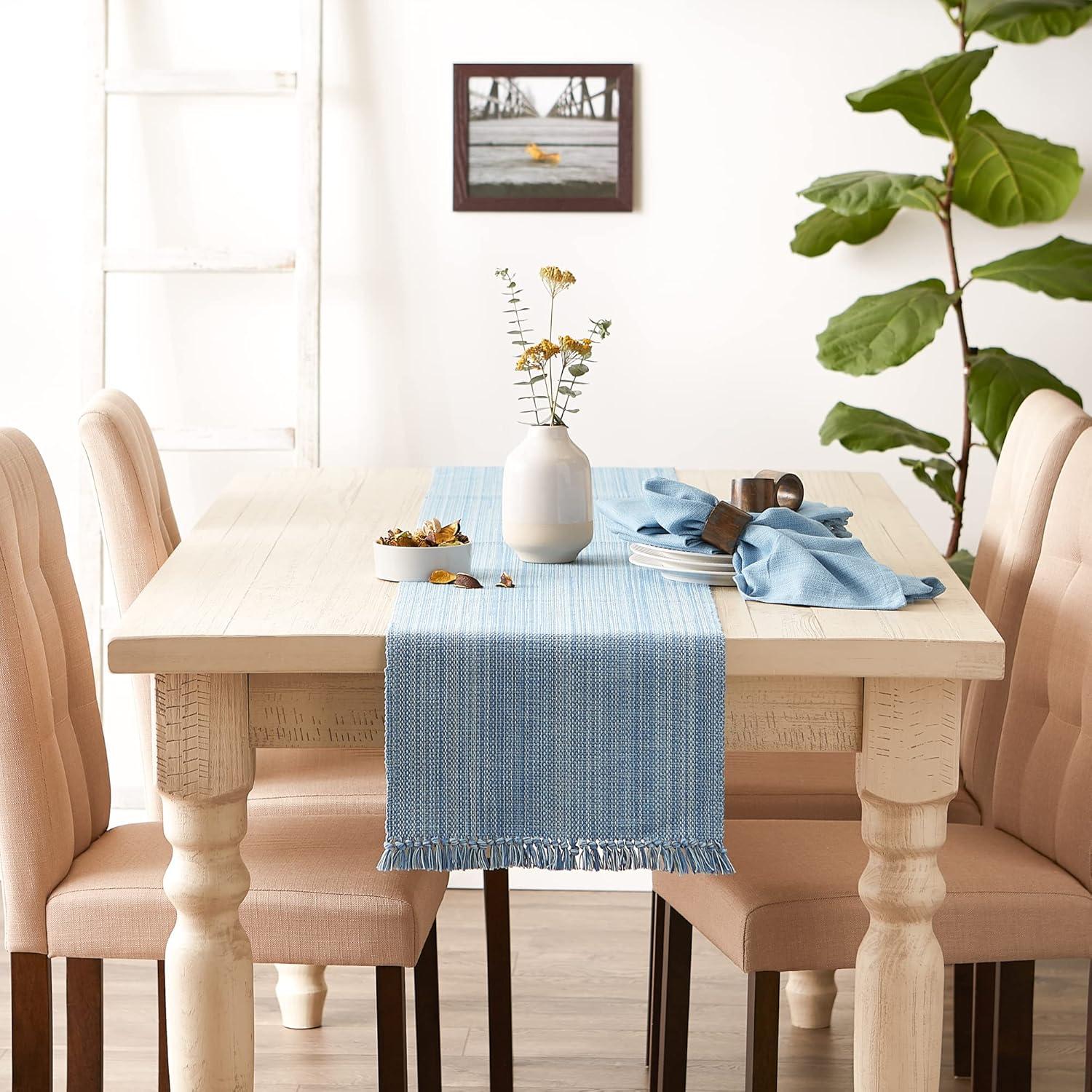 Light Blue Cotton Fringe Table Runner 13x72