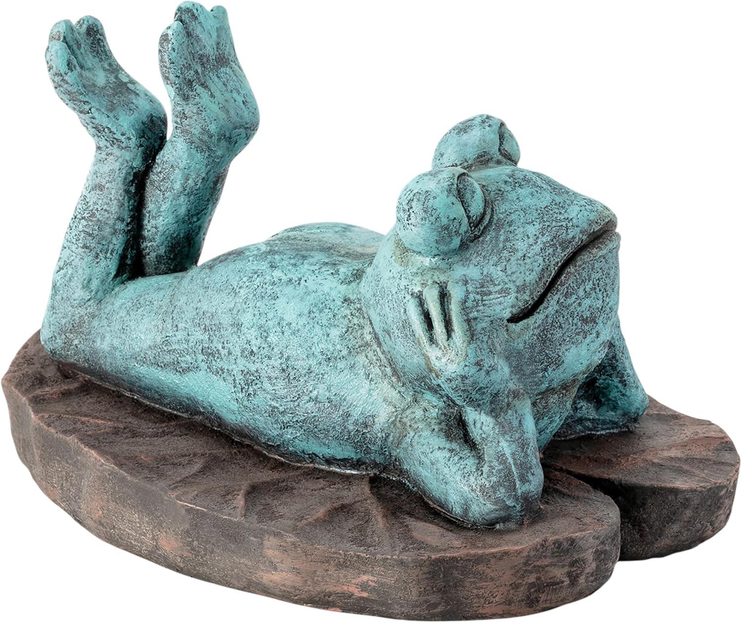 9" Magnesium Oxide Frog Laying Down Statue - Alpine Corporation: Zen Garden Decor, Outdoor Animal Sculpture