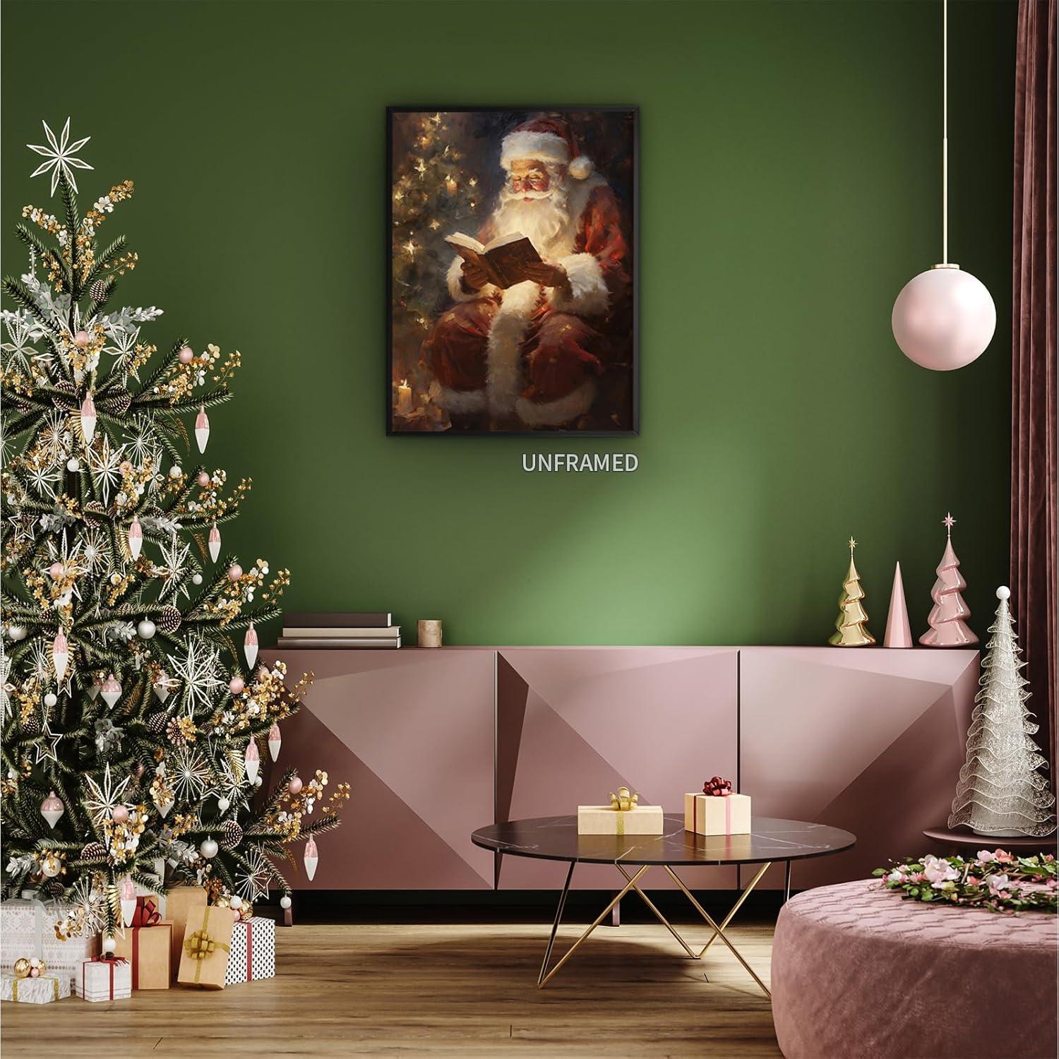 Vintage Christmas Santa Claus Reading Canvas Wall Art