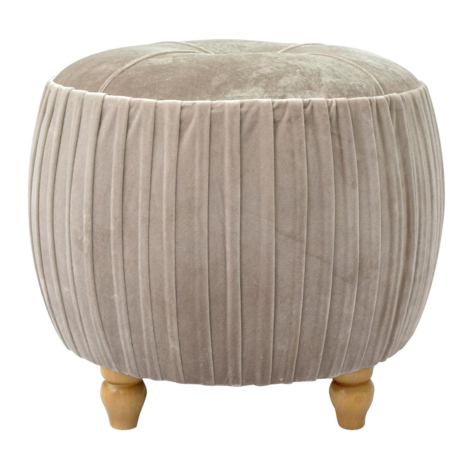 Helena Velvet Small Round Ottoman Beige N/A