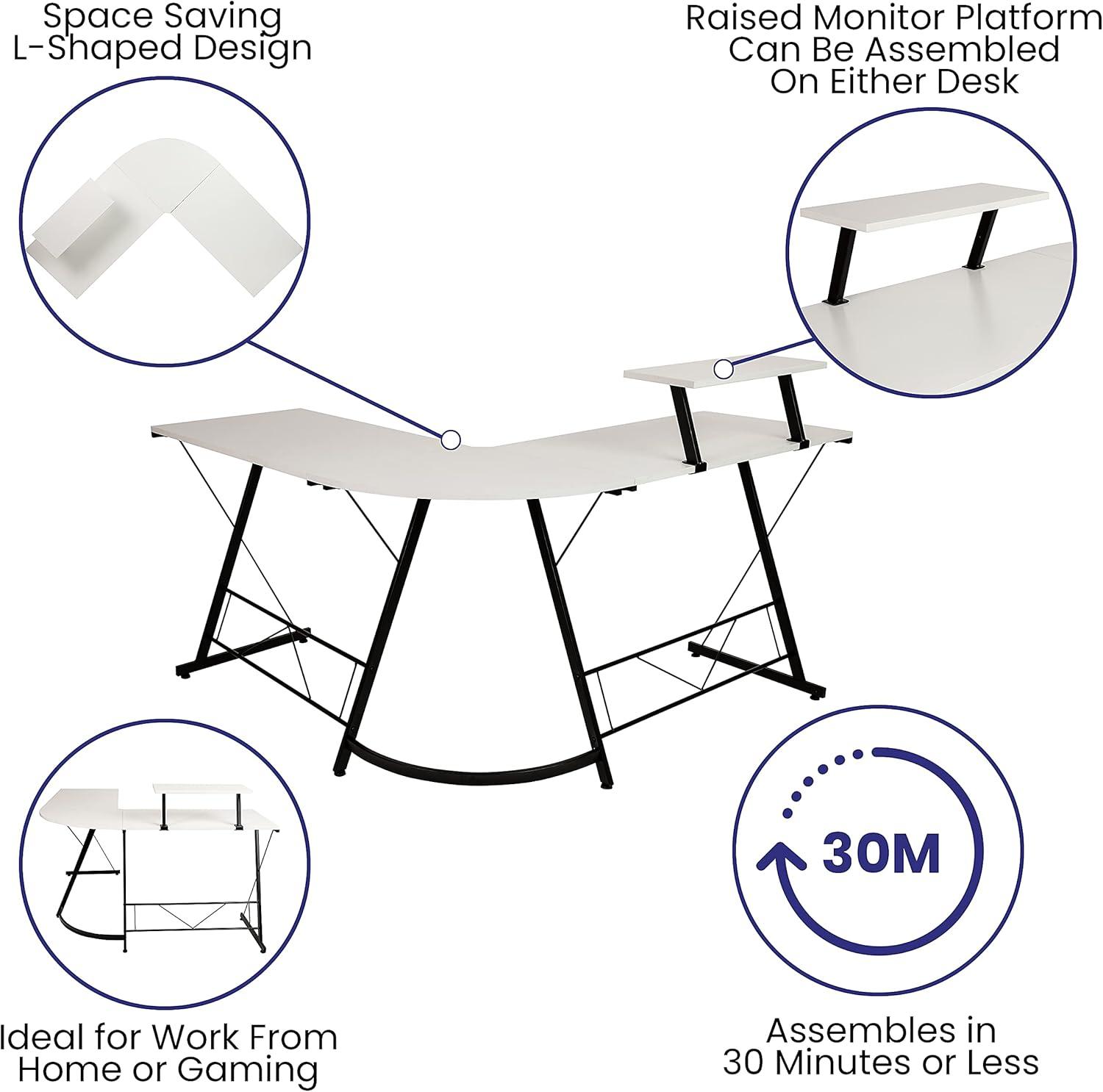 Flash Furniture L-Shaped Desk 71.5" Computer Corner Desk, Home Office Corner Desk, Gaming Desk, Space Saving, Easy to Assemble